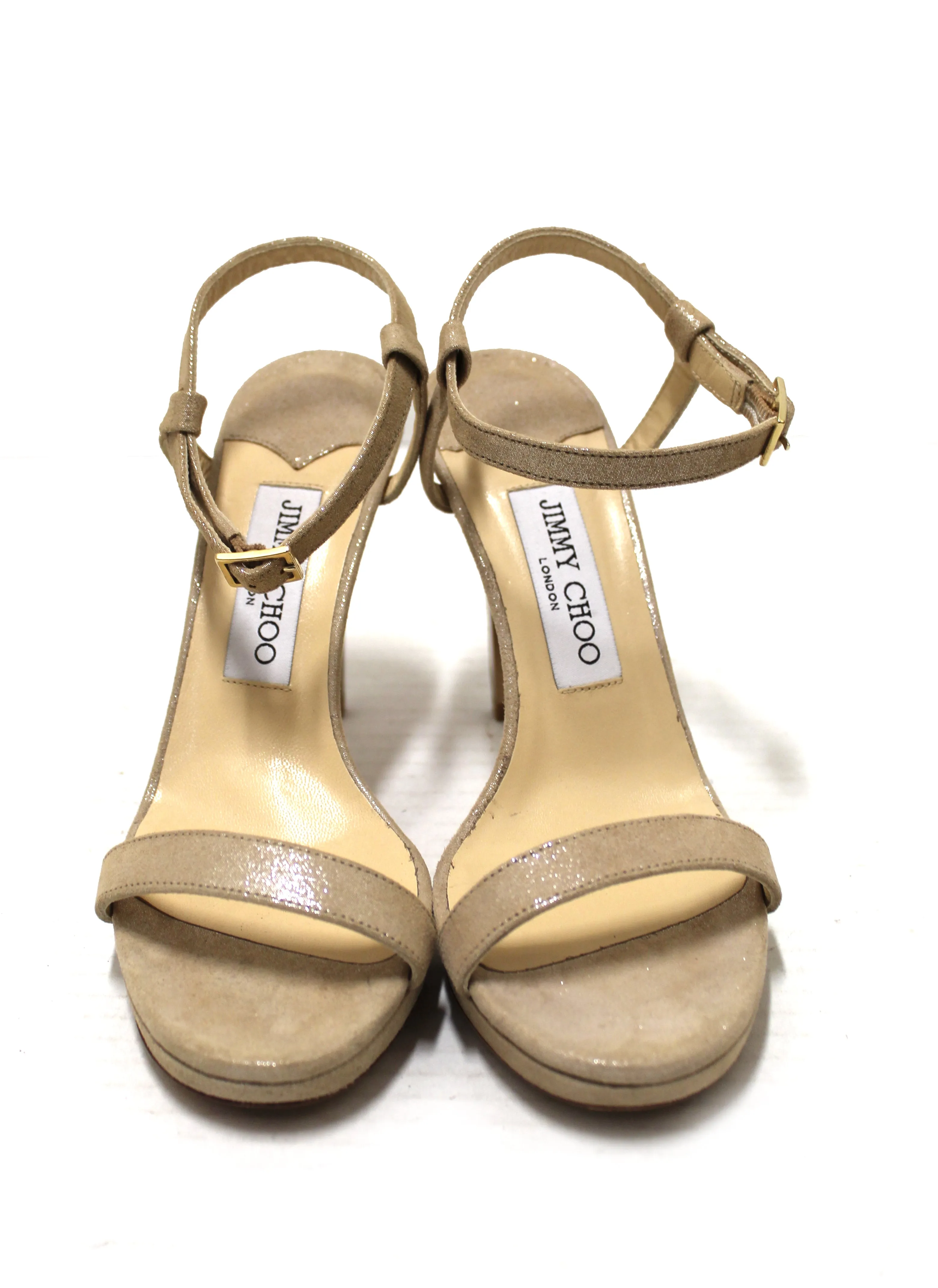 Authentic Jimmy Choo Champagne Gold Glitter Pandora Pump Heel Sandal Size 37