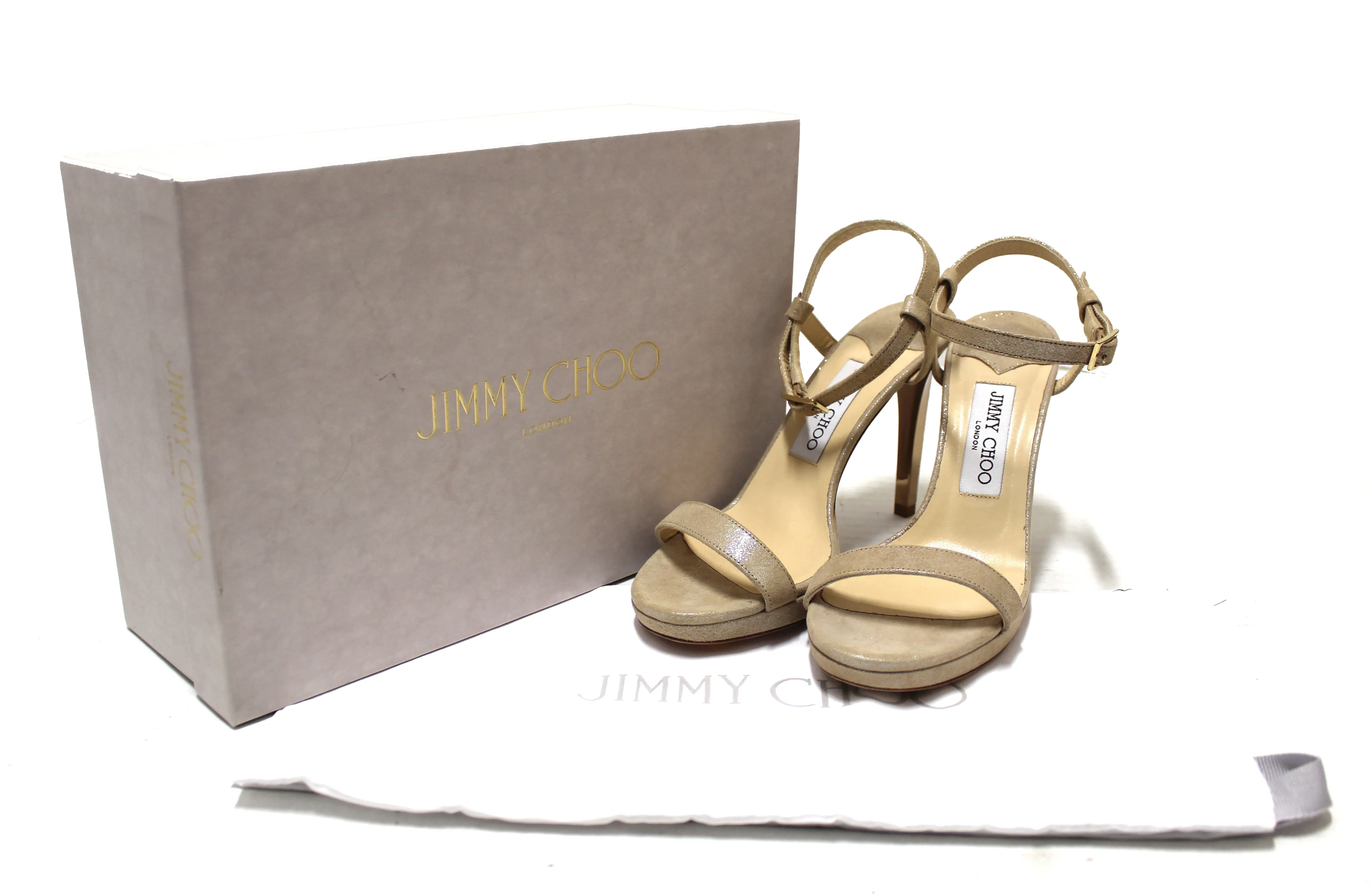 Authentic Jimmy Choo Champagne Gold Glitter Pandora Pump Heel Sandal Size 37