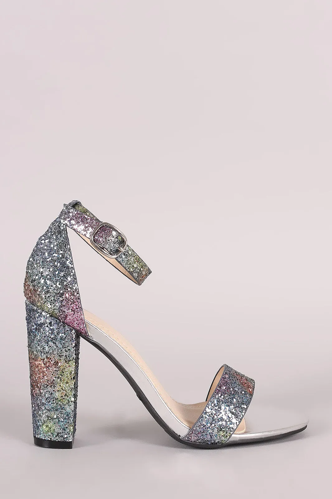 Bamboo Glitter Open Toe Chunky Heel