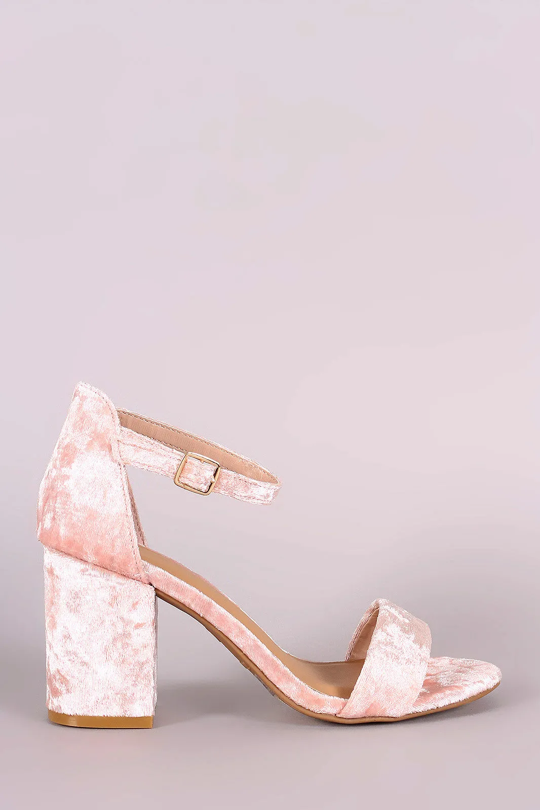 Bamboo Velvet Open Toe Ankle Strap Chunky Heel