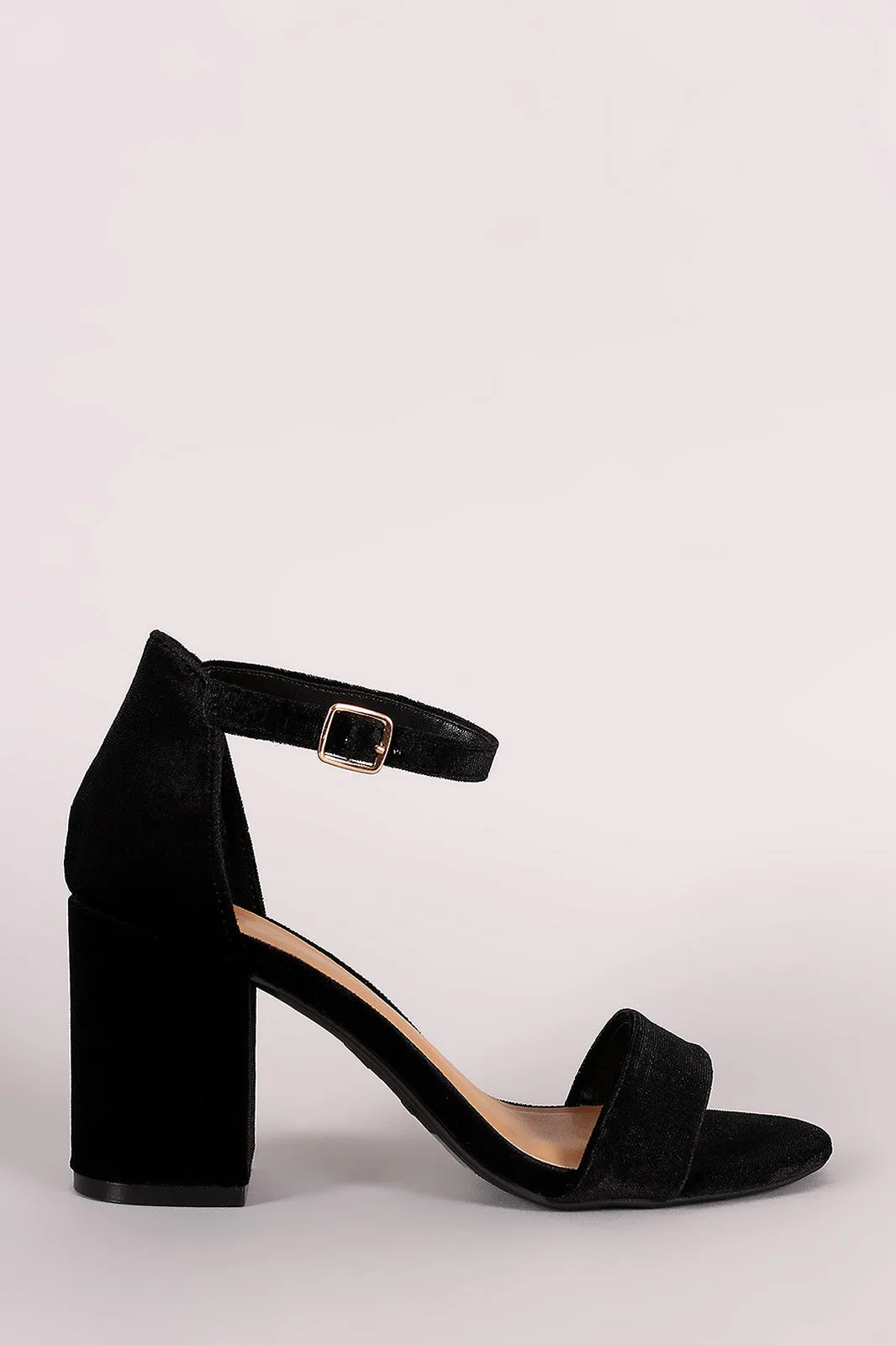 Bamboo Velvet Open Toe Ankle Strap Chunky Heel