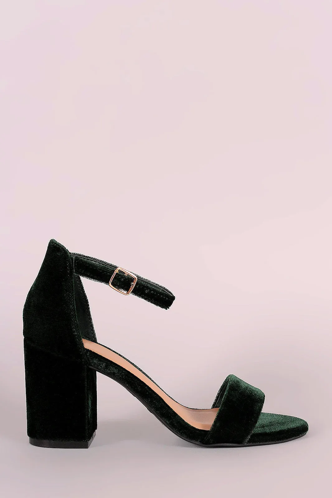 Bamboo Velvet Open Toe Ankle Strap Chunky Heel