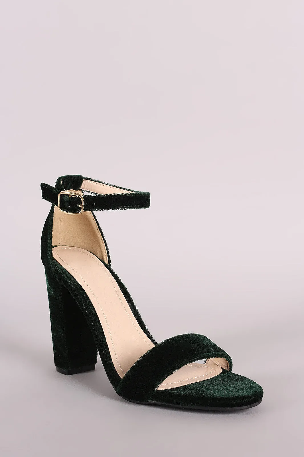 Bamboo Velvet Open Toe Chunky Heel