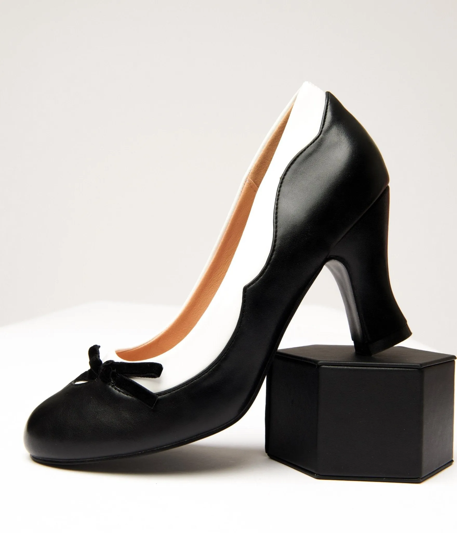 Banned Black & White Leatherette Bertie Heels