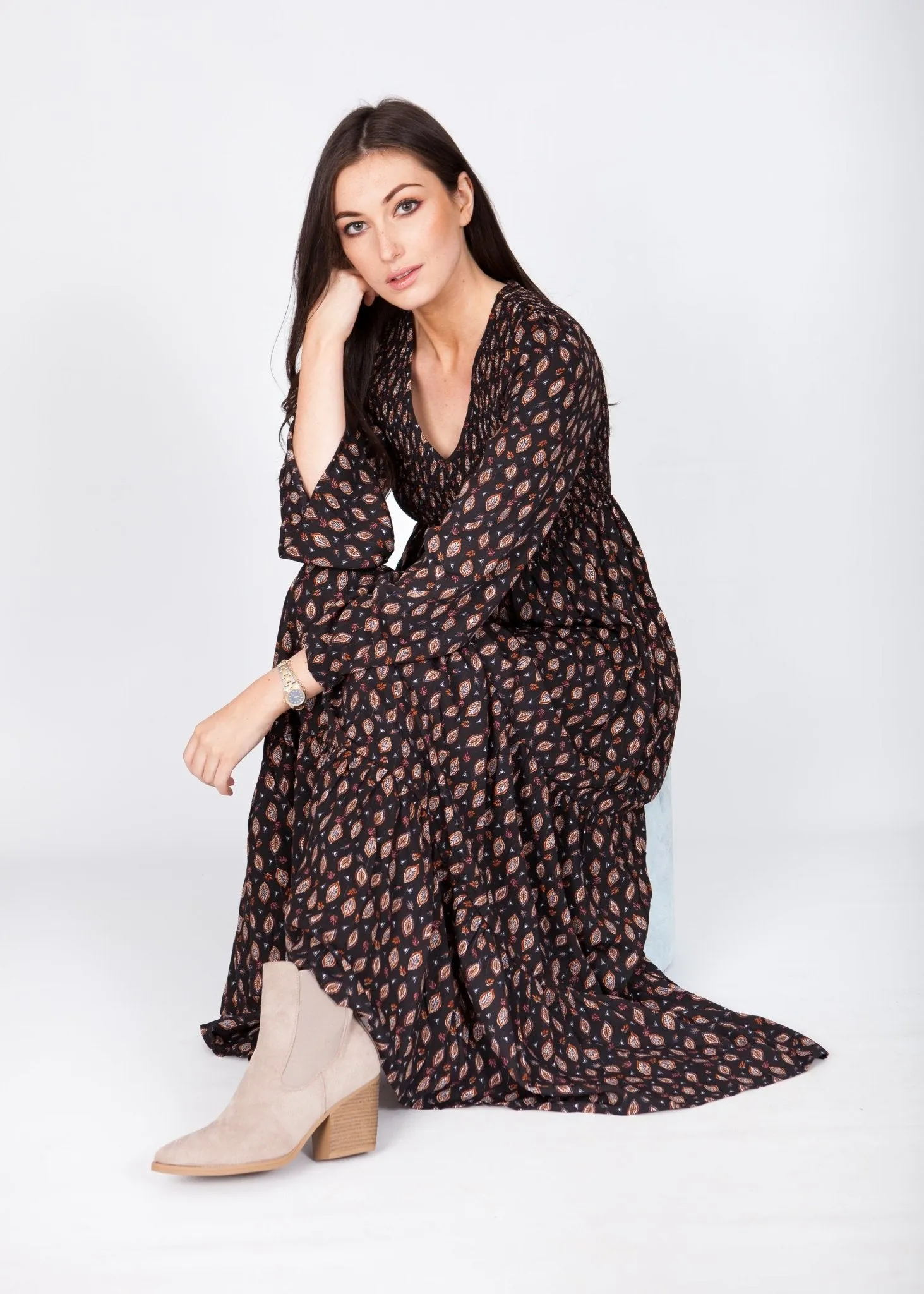 Becca Printed Maxi Dress In Black