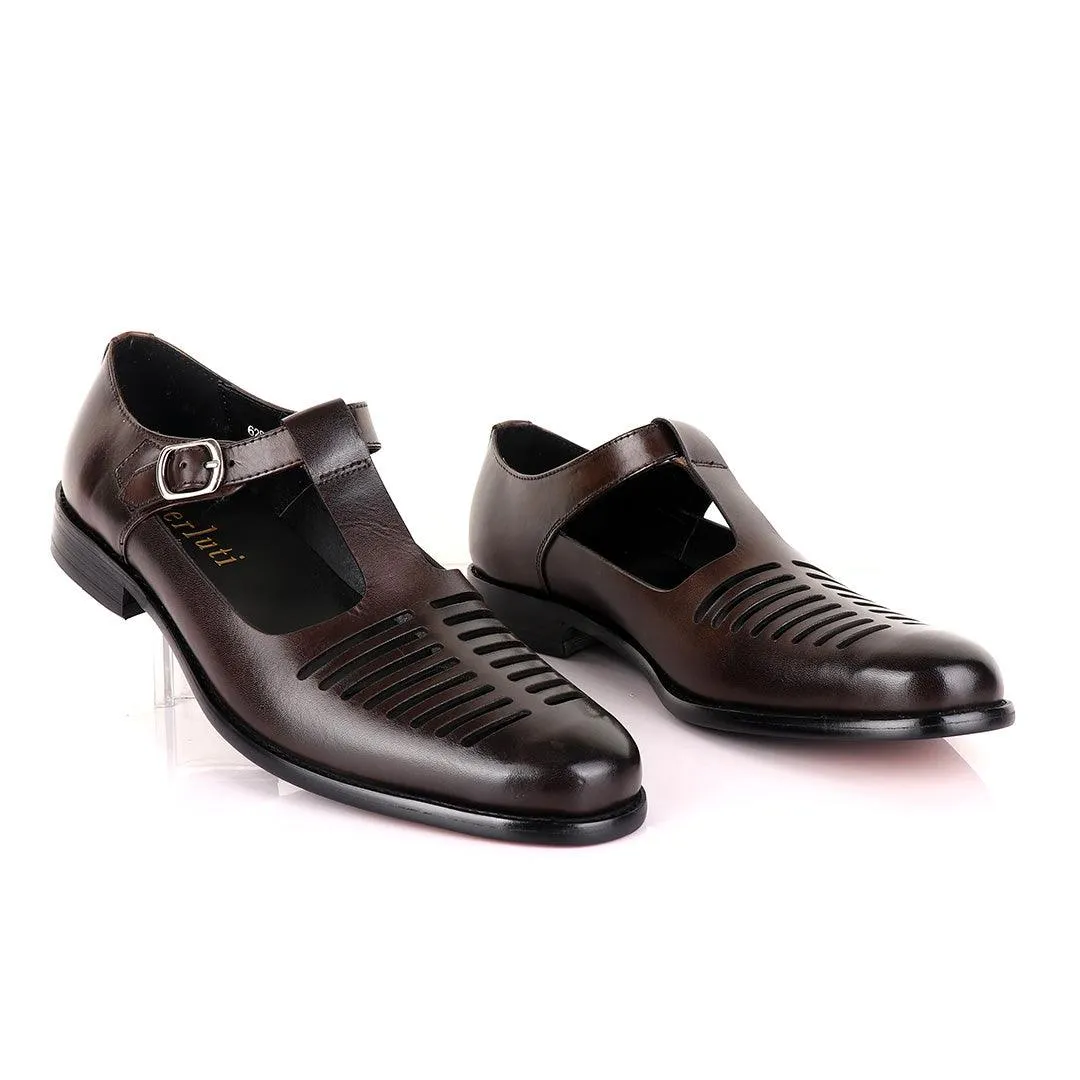 Berluti striped leather Men's Shoes - Brown