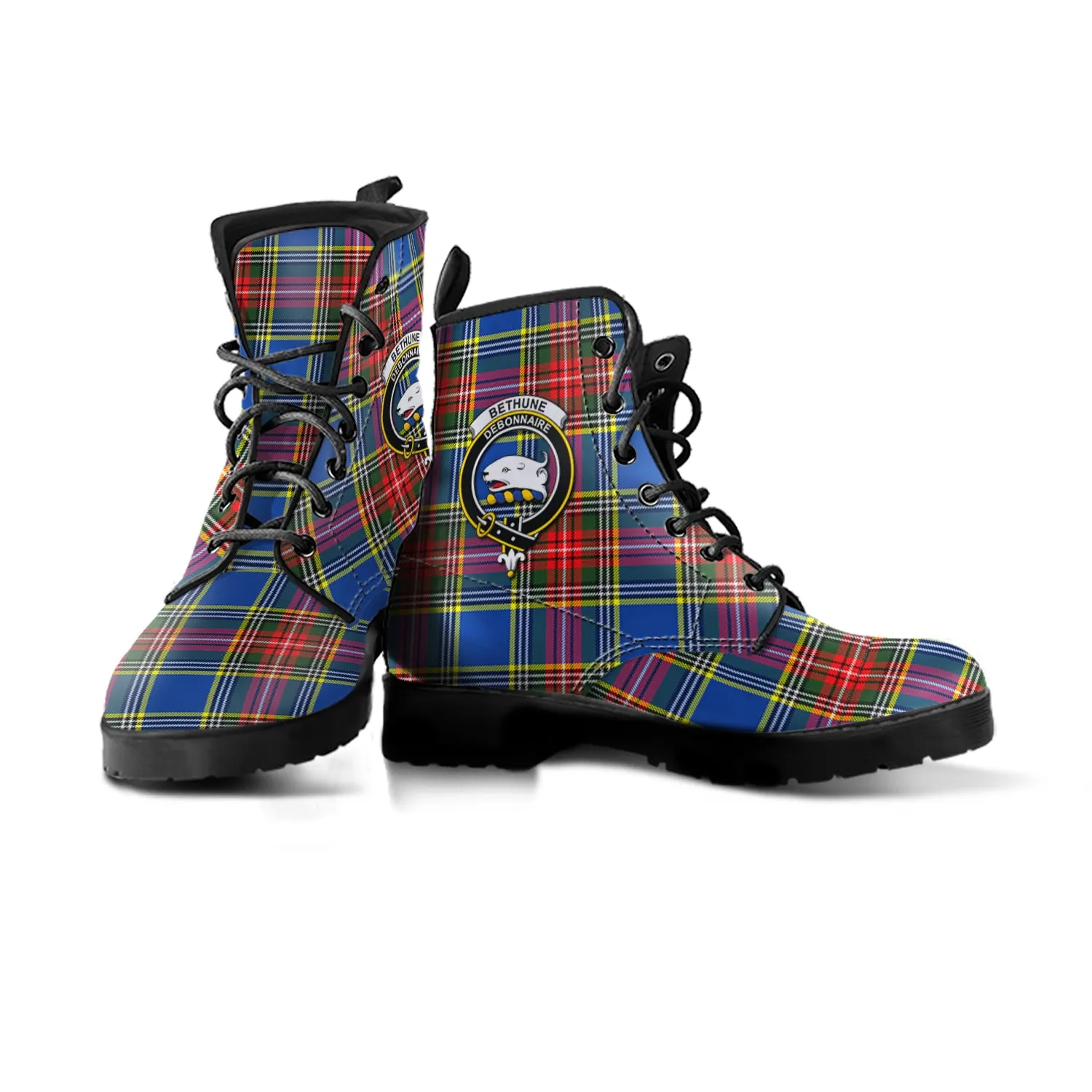 Bethune Tartan Leather Boots with Family Crest