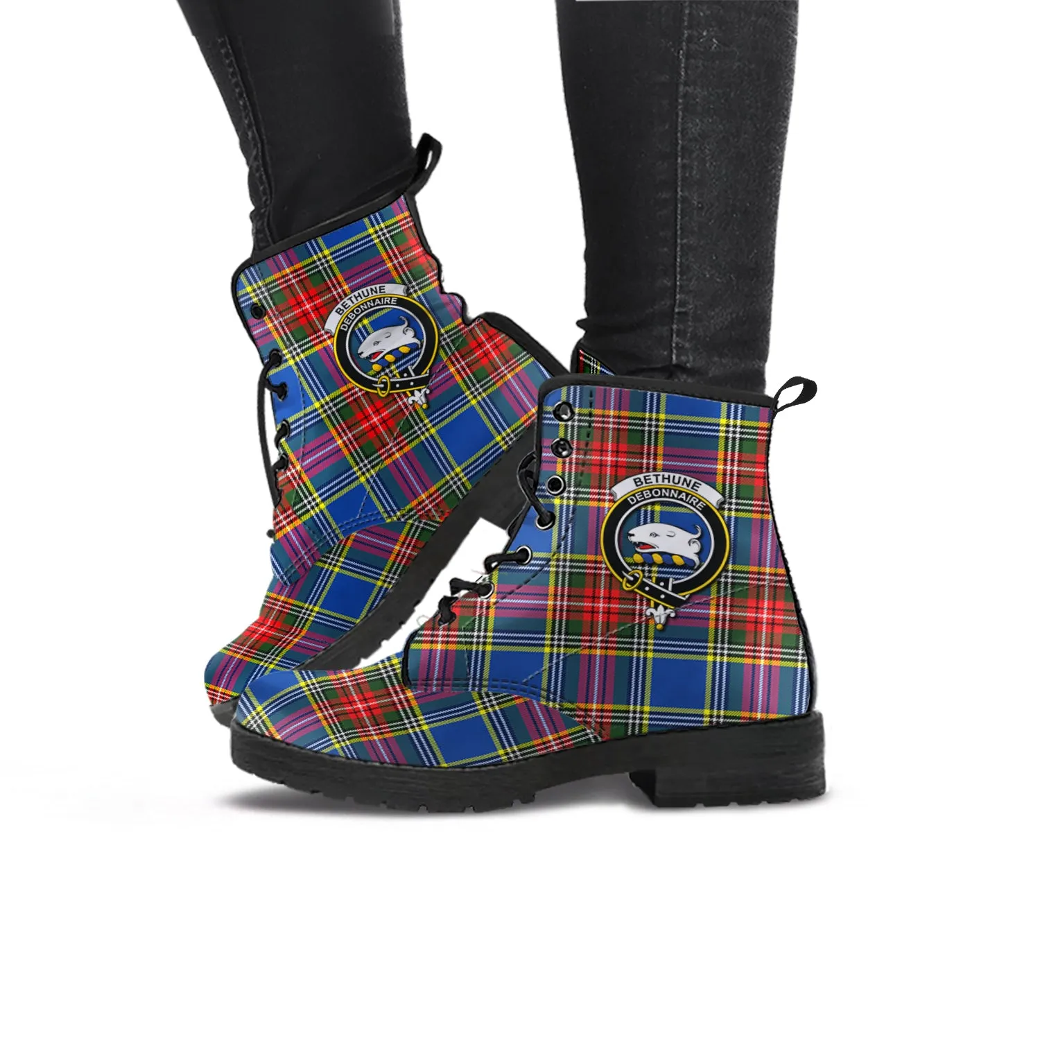 Bethune Tartan Leather Boots with Family Crest