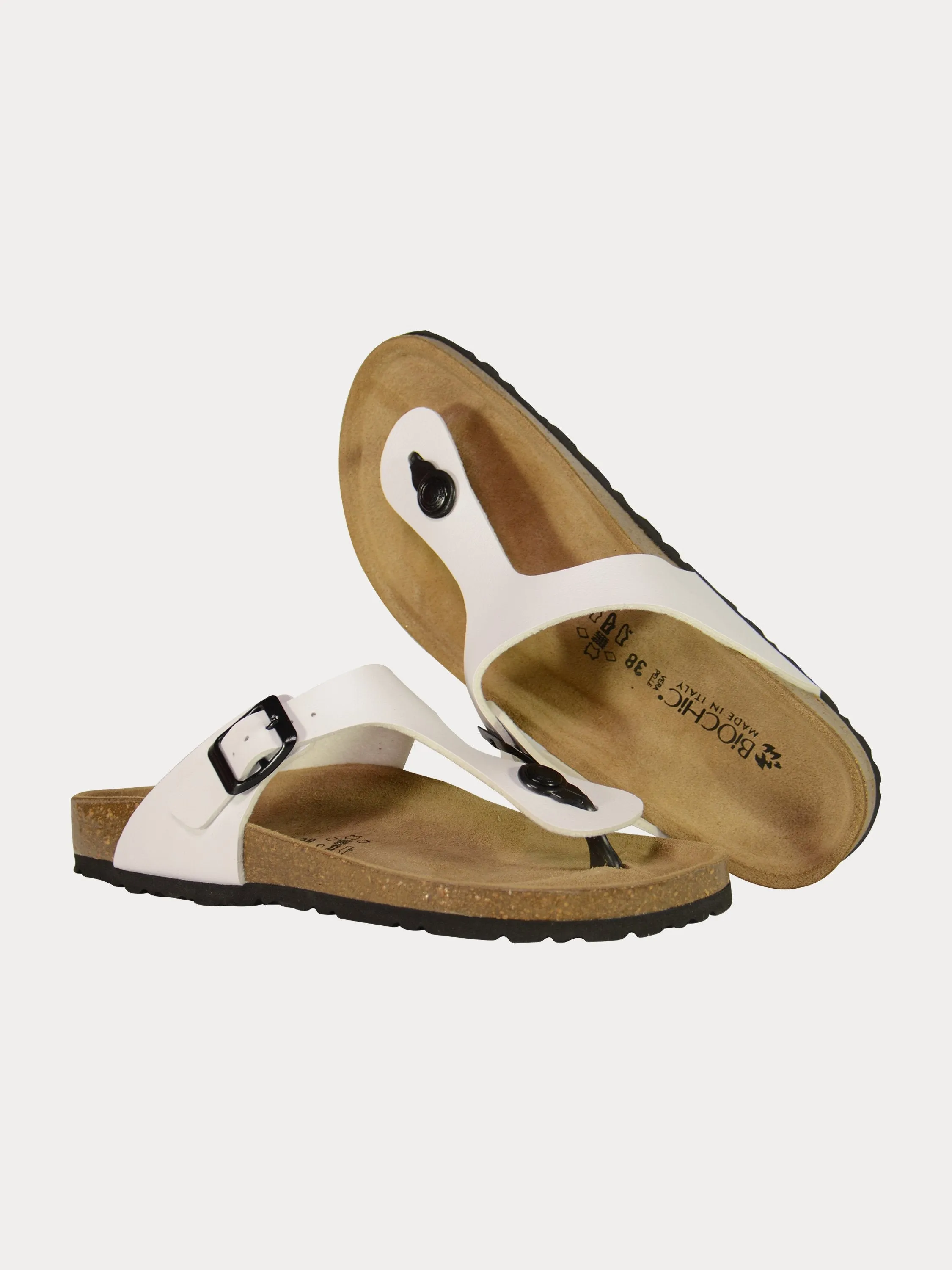 Biochic Women Flat Sandals in White Leather