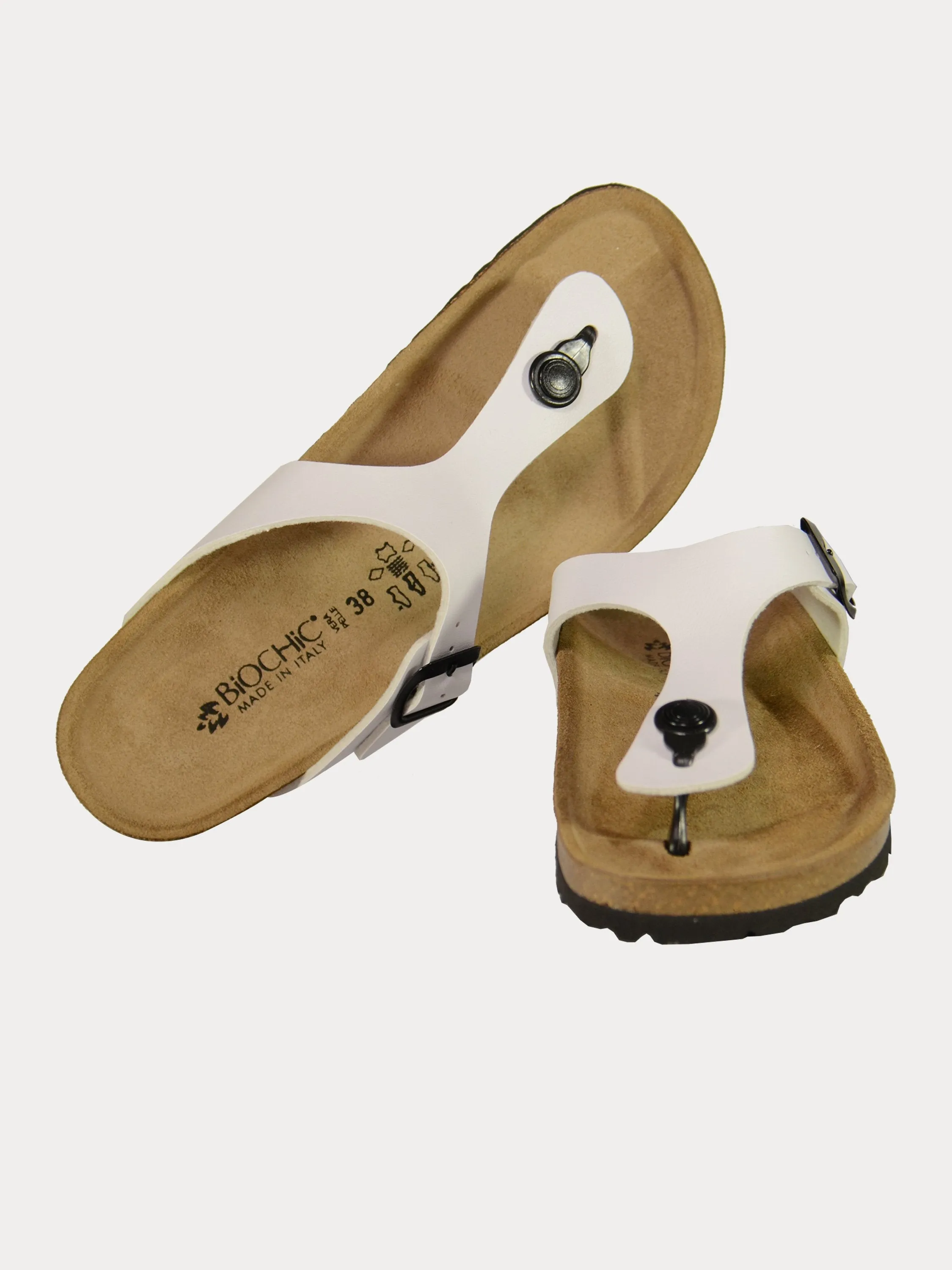 Biochic Women Flat Sandals in White Leather