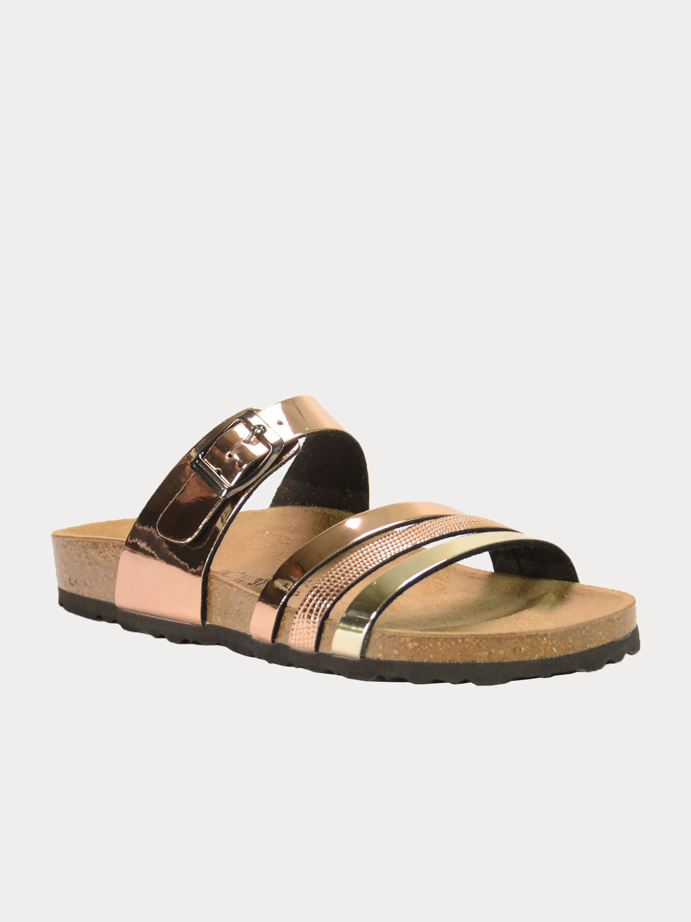 Biochic Women Multi Strap Patent Finish Flat Sandals