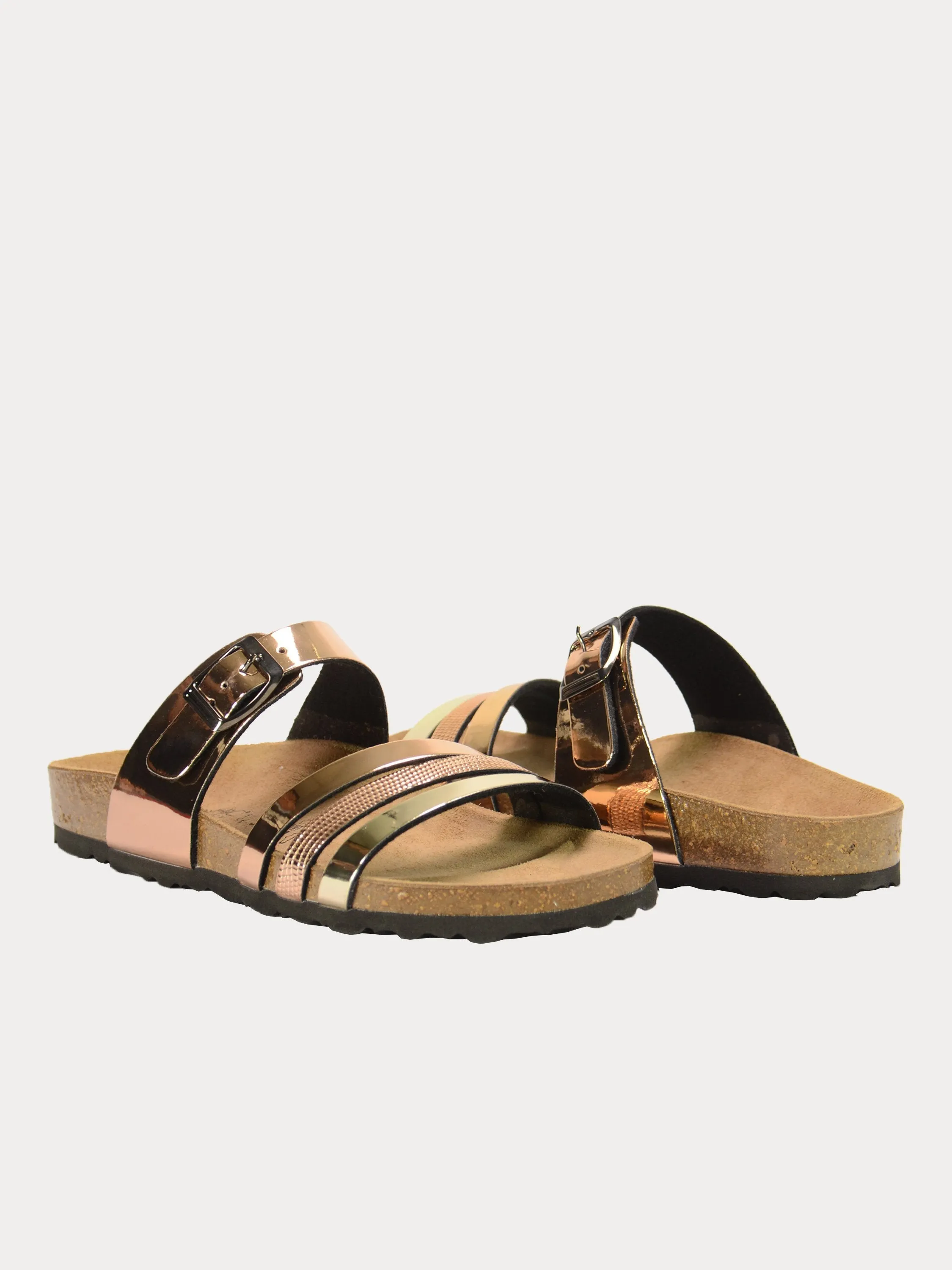 Biochic Women Multi Strap Patent Finish Flat Sandals