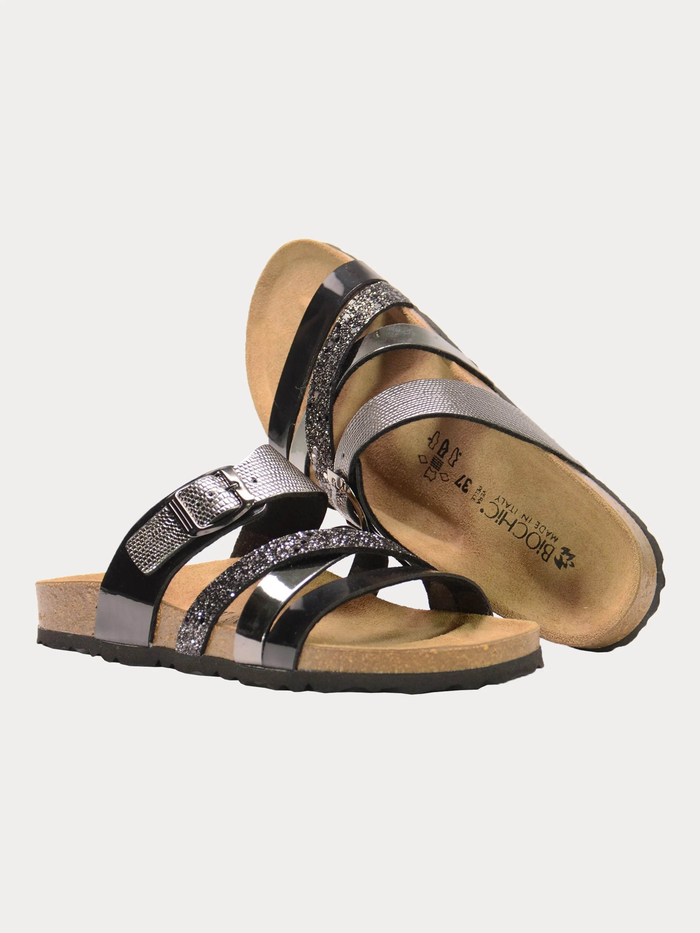 Biochic Women Multi Strap Patent Flat Sandals