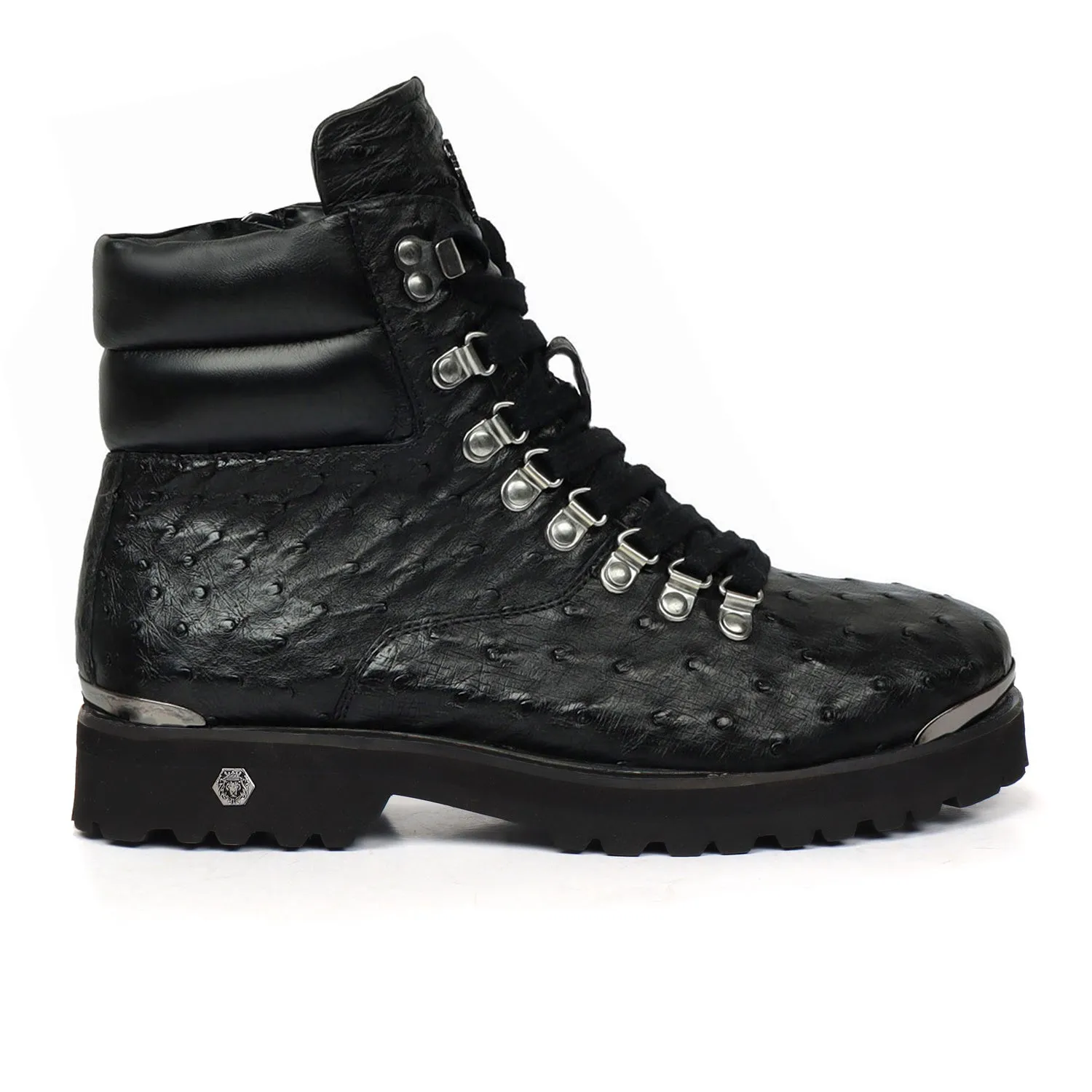 Black Biker Boots in Premium Authentic Ostrich Leather