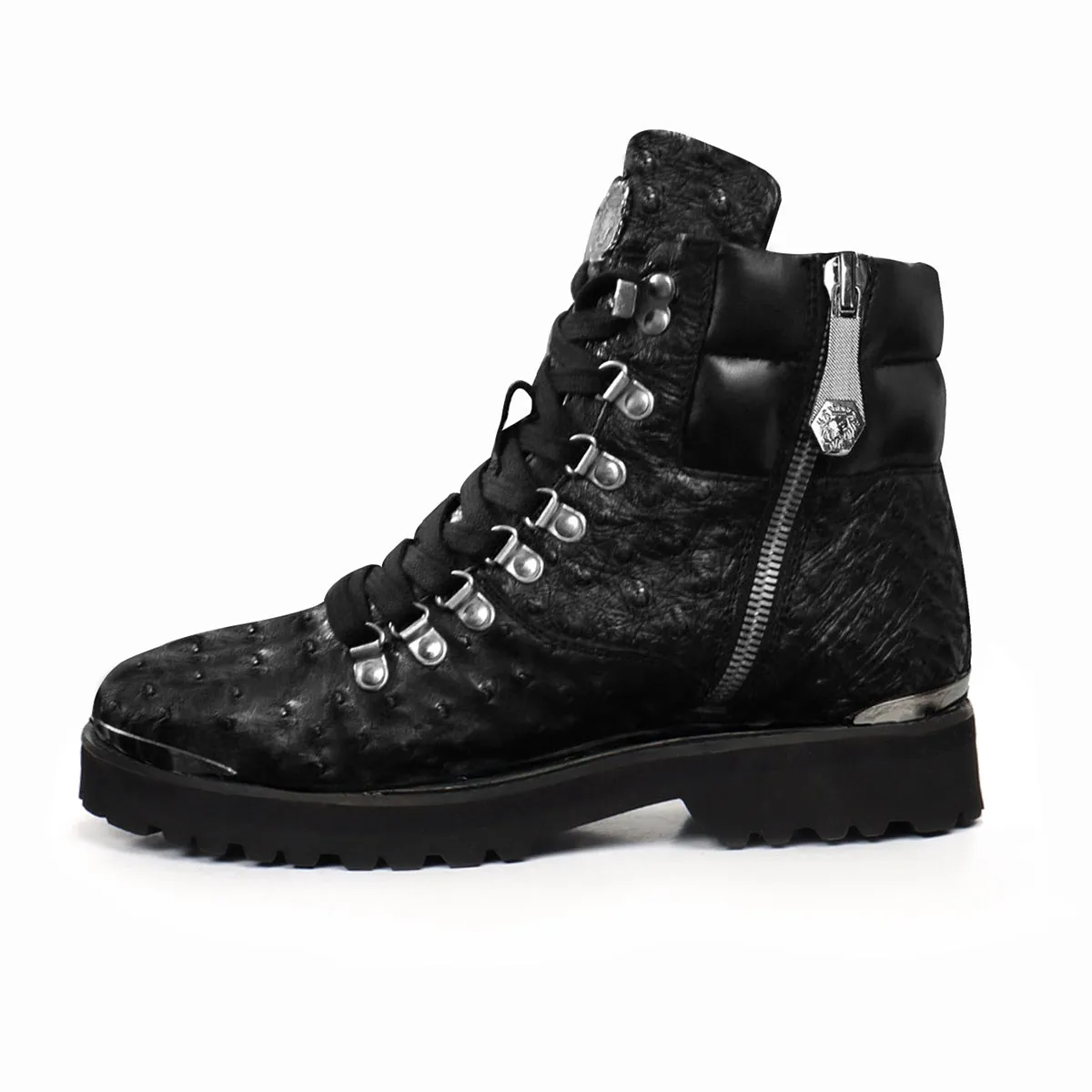 Black Biker Boots in Premium Authentic Ostrich Leather