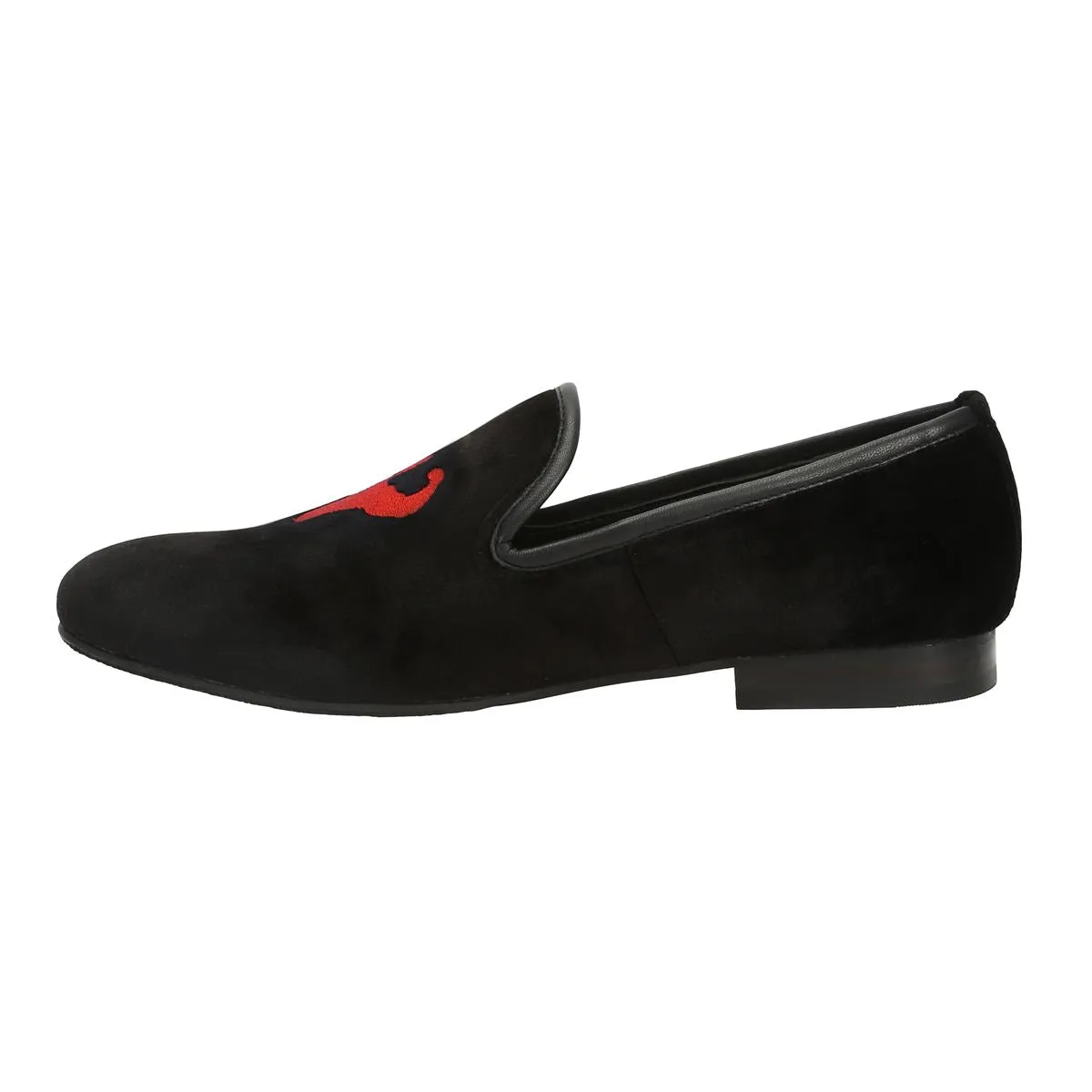 Black Body Building Embroidery Collection Velvet Slip-On Shoes By Bareskin