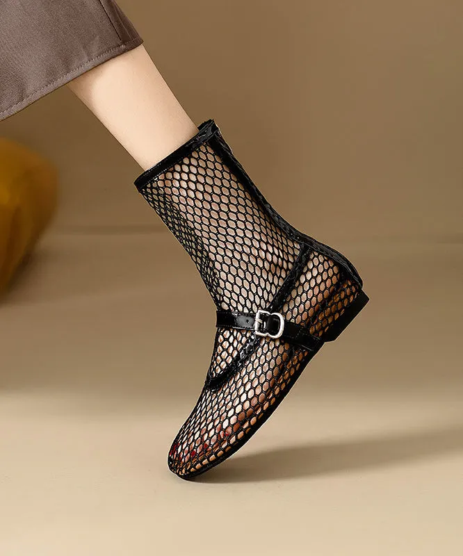 Black Boots Hollow Out Breathable Mesh Casual Splicing QK029