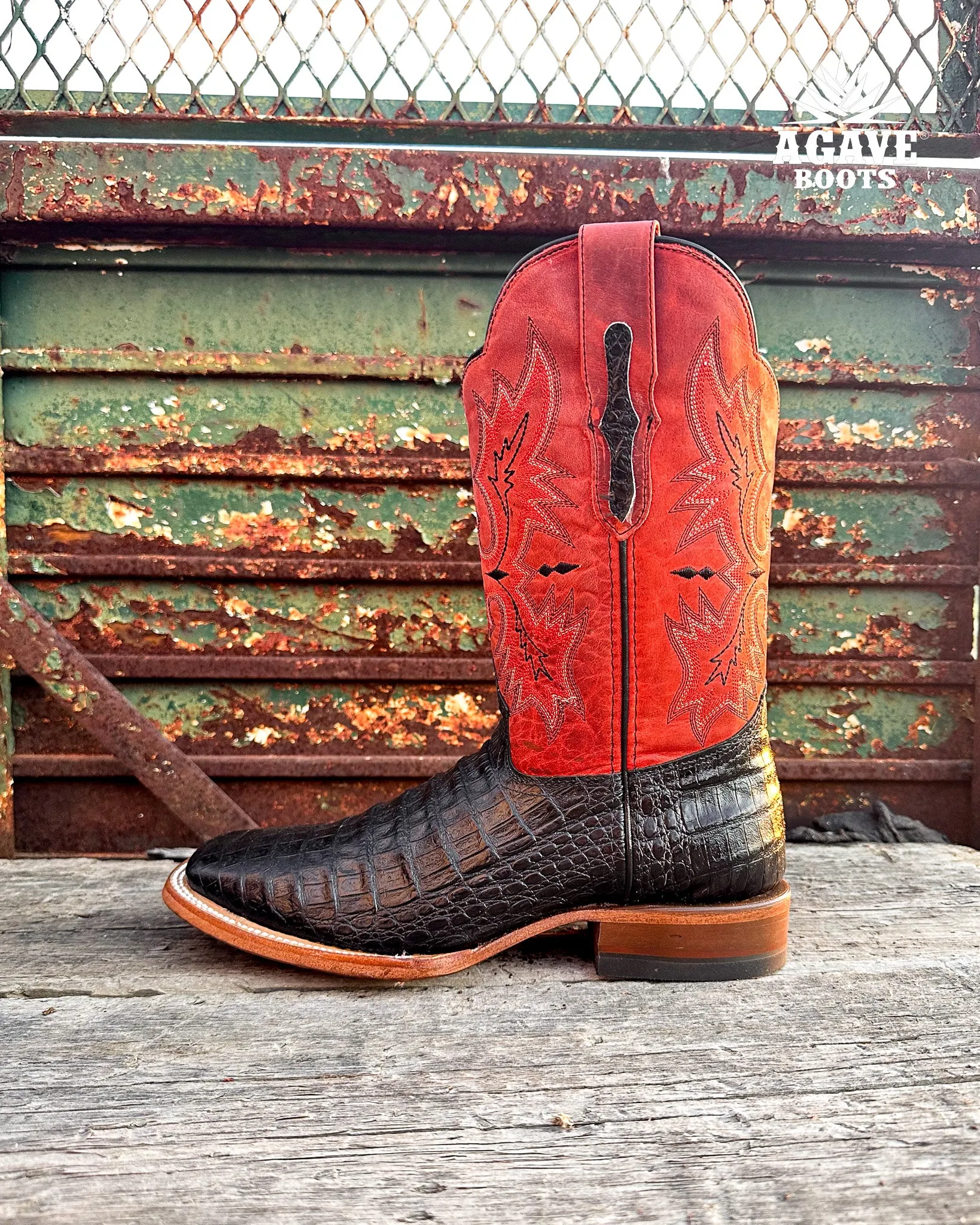 BLACK CAIMAN BELLY | MEN SQUARE TOE BOOTS