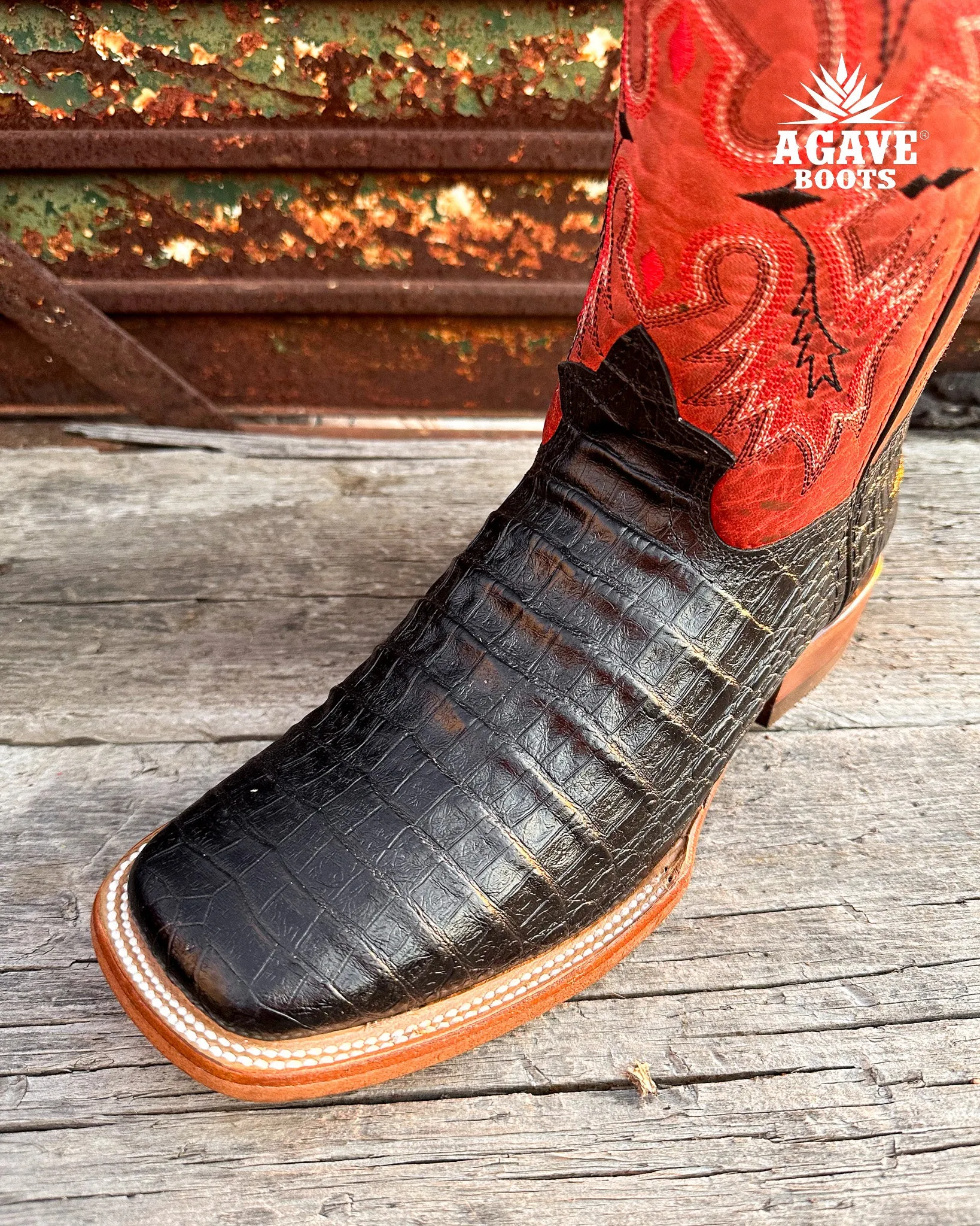 BLACK CAIMAN BELLY | MEN SQUARE TOE BOOTS