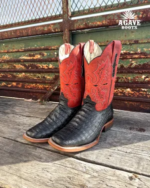 BLACK CAIMAN BELLY | MEN SQUARE TOE BOOTS