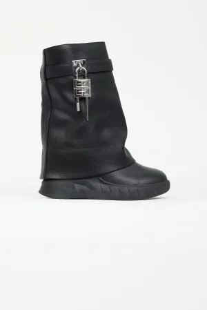 Black Leather G Lock Biker Boot