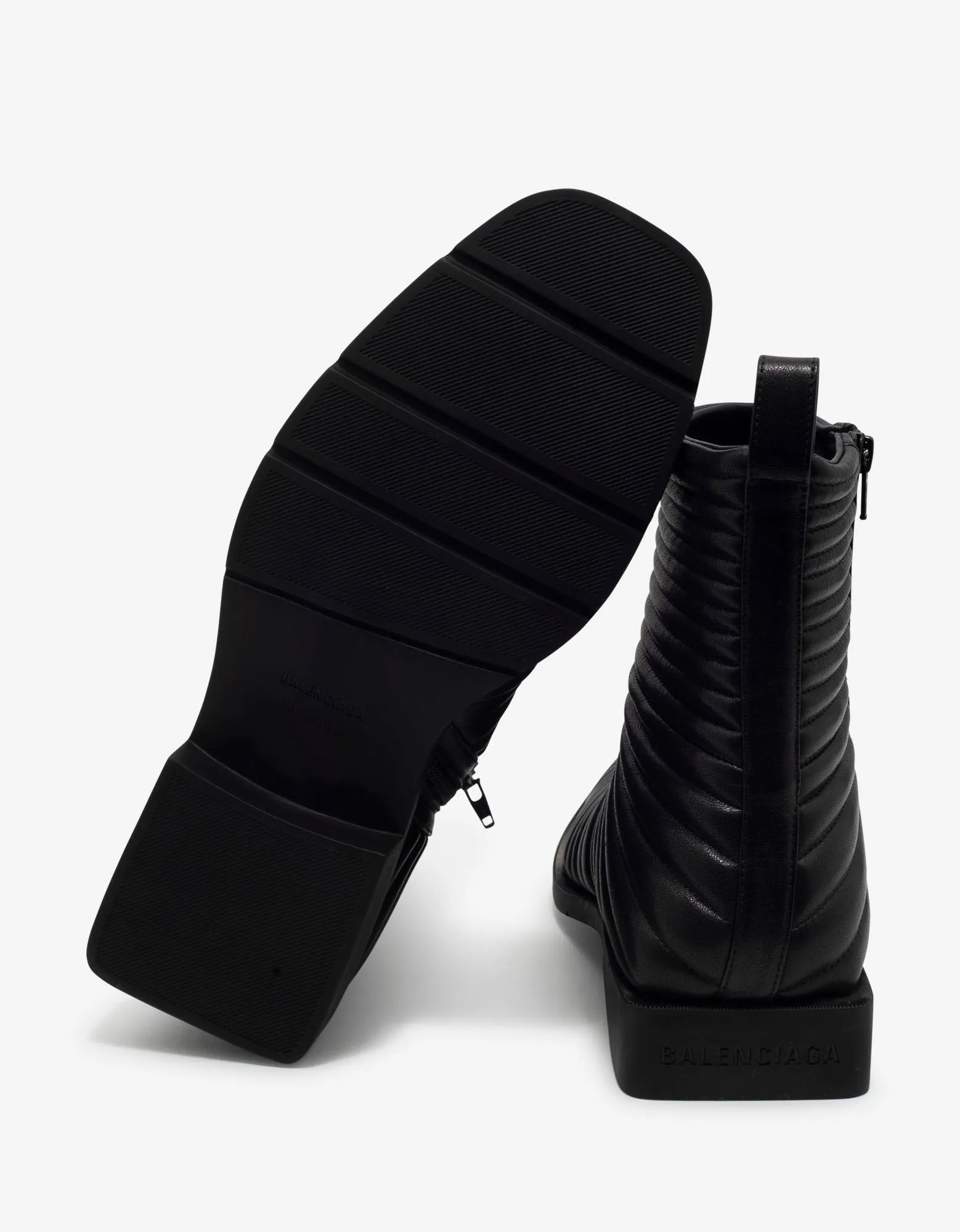 Black Leather Ribbed Biker Boots -