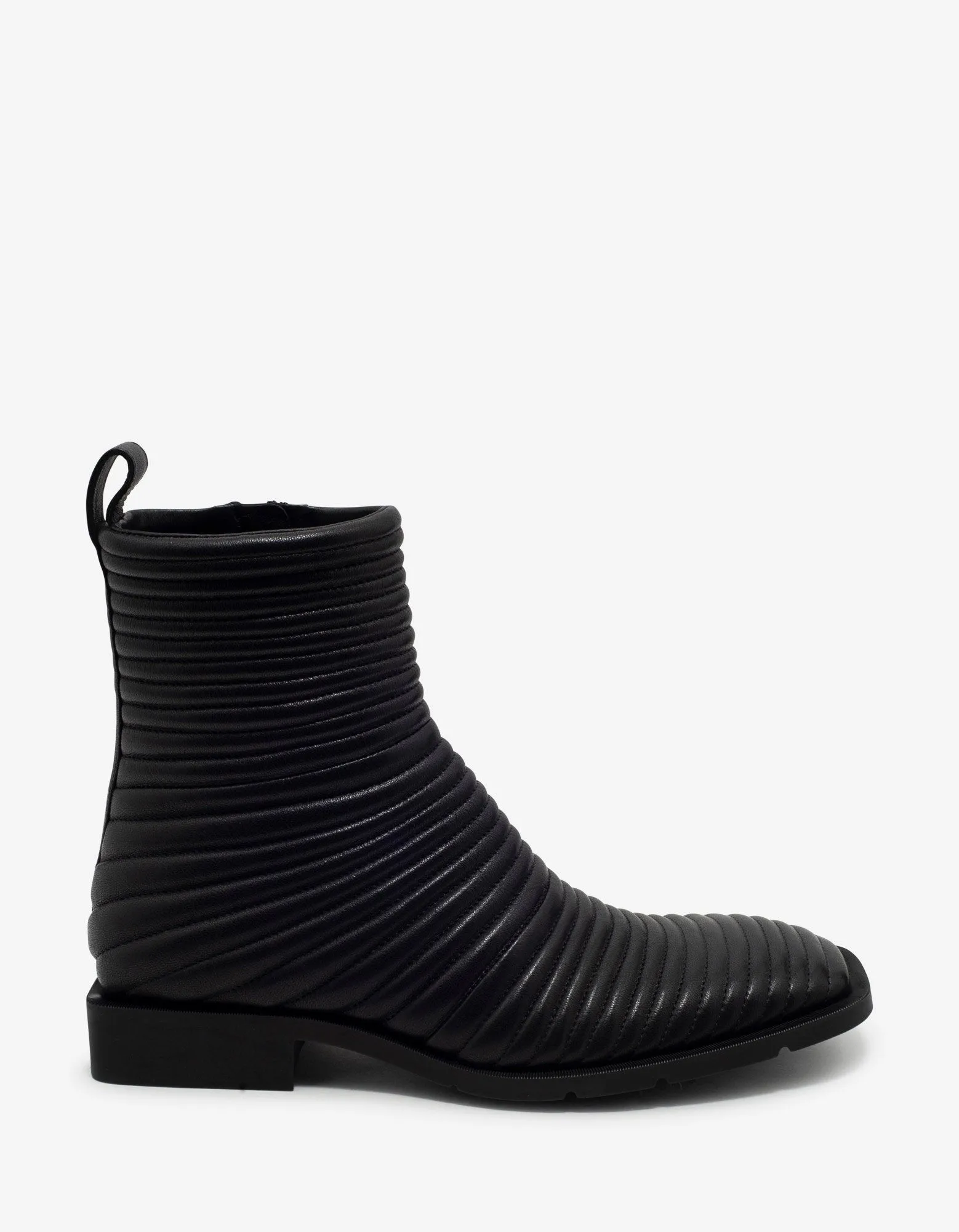 Black Leather Ribbed Biker Boots -