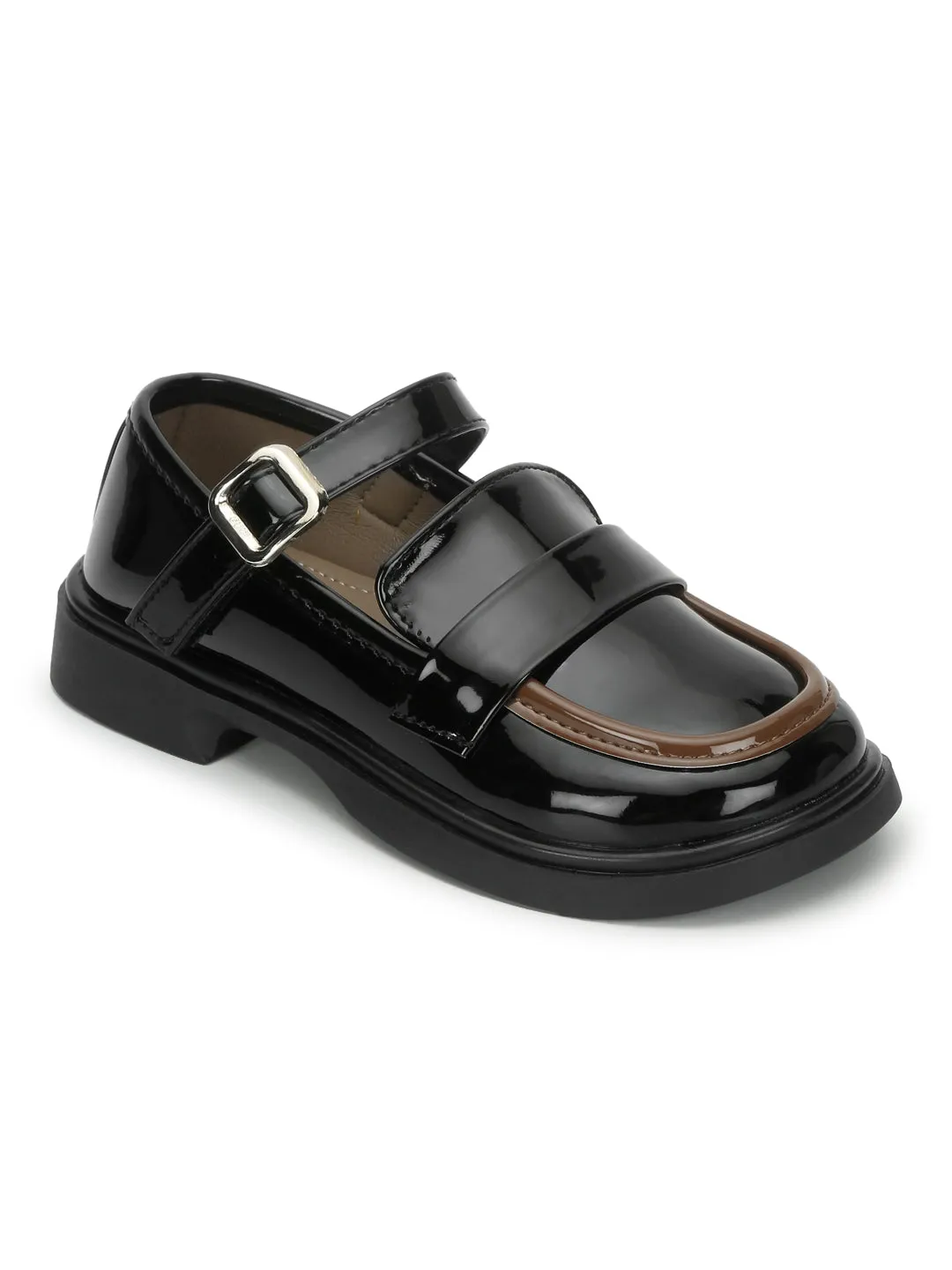 Black Patent Stylish Velcro Loafers For Kids-Unisex (TC-RS3635-BLK)