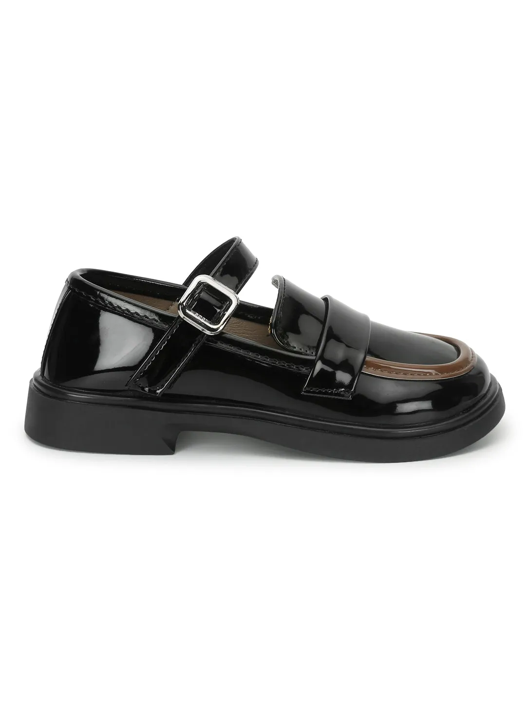 Black Patent Stylish Velcro Loafers For Kids-Unisex (TC-RS3635-BLK)