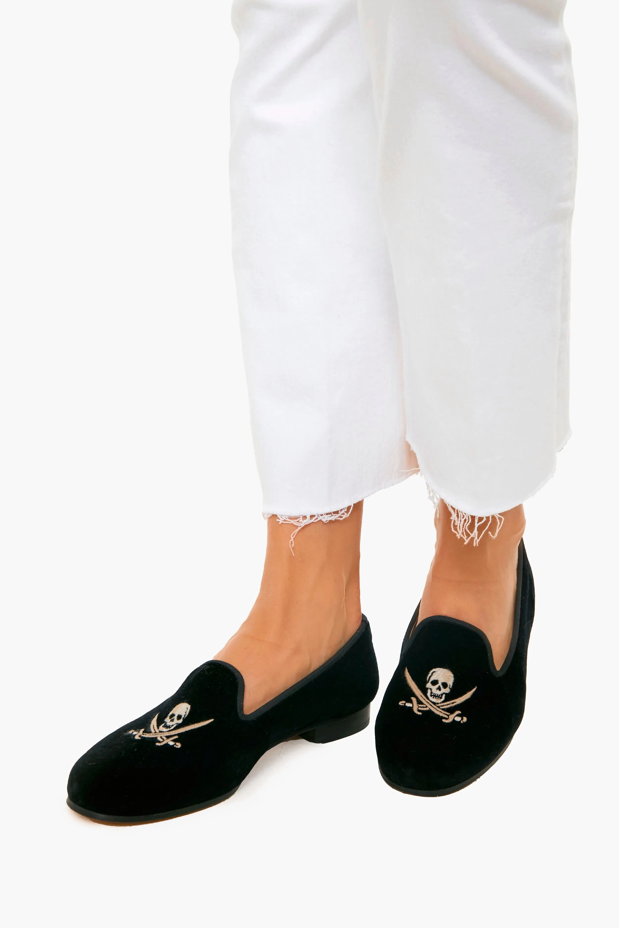 Black Velvet Skull Slippers