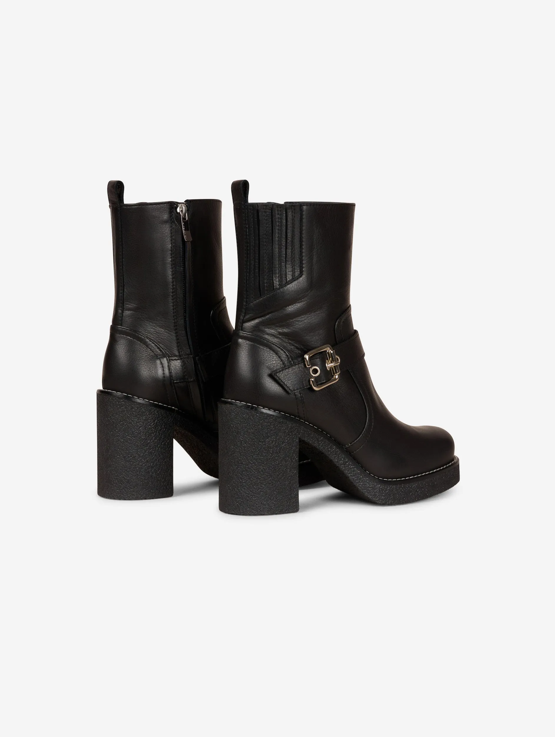 Boots biker en cuir noir