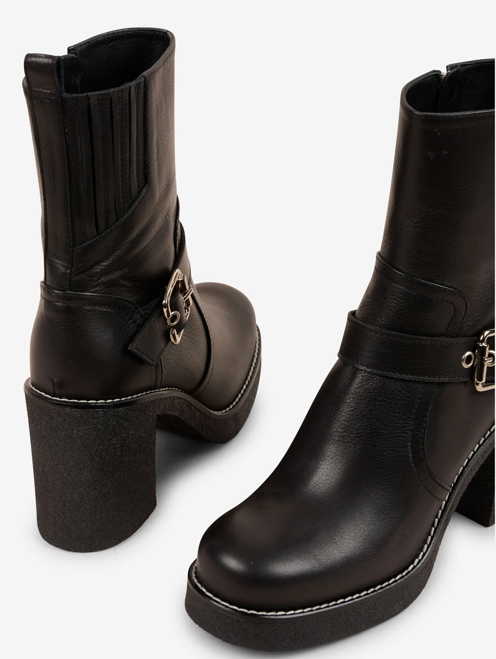 Boots biker en cuir noir