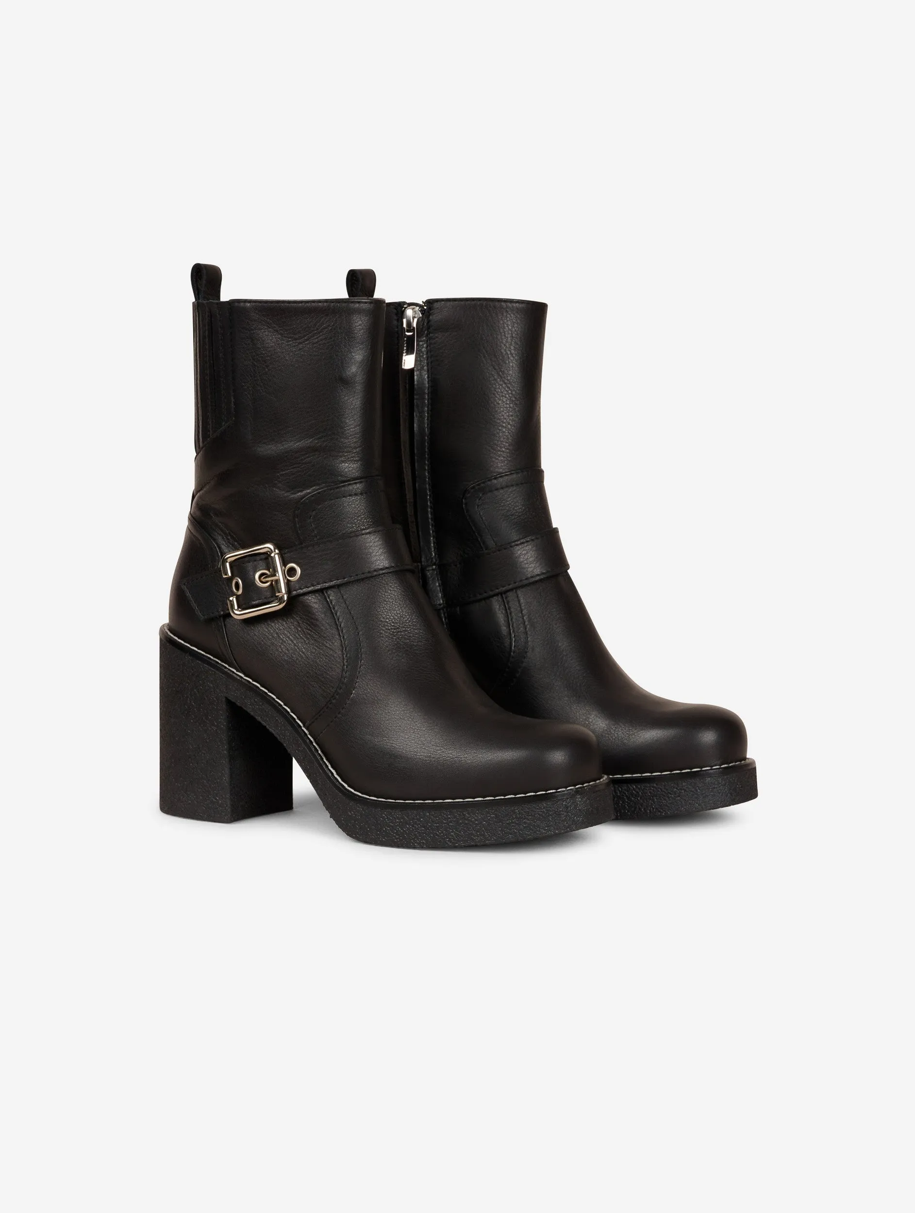 Boots biker en cuir noir