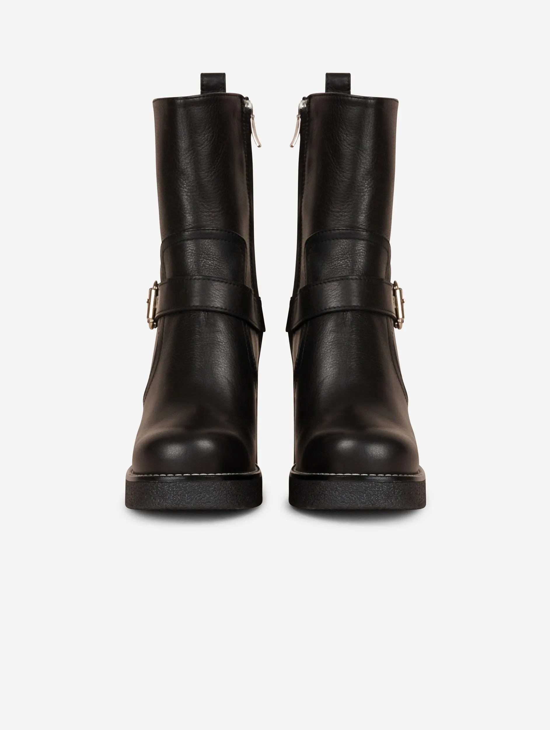 Boots biker en cuir noir