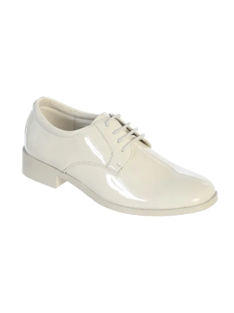 Boys Ivory Shiny Leather Lace Up Dress Shoes 11-3 Kids