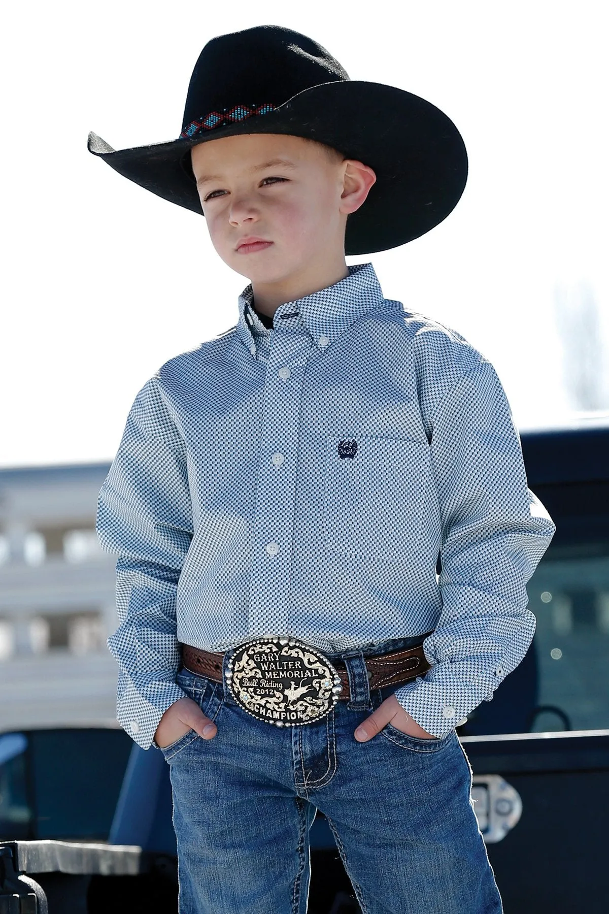 BOY'S MATCH DAD PRINT BUTTON DOWN WESTERN SHIRT