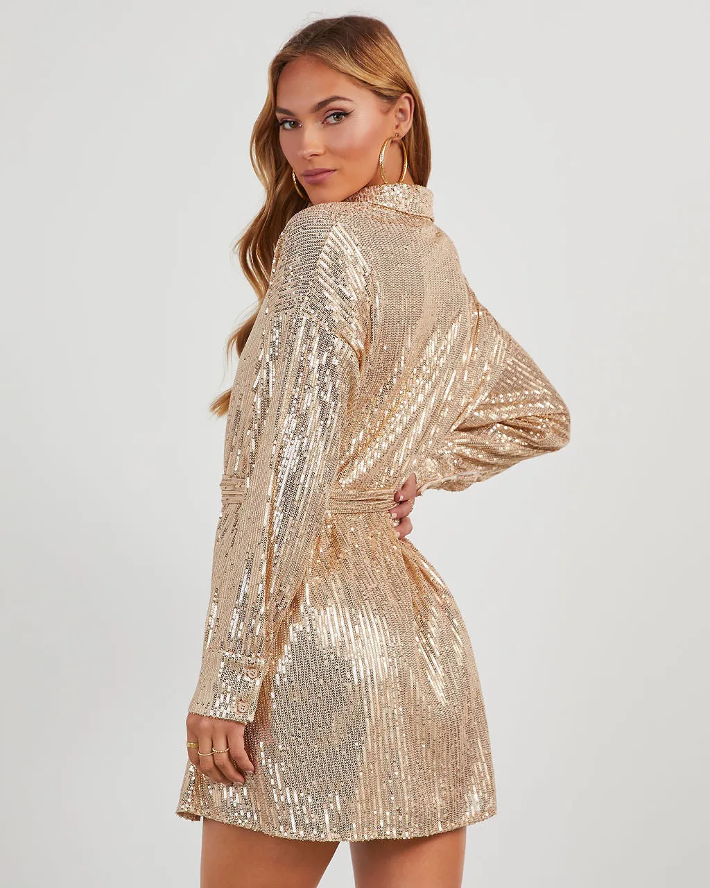 Brady Belted Sequin Mini Shirt Dress