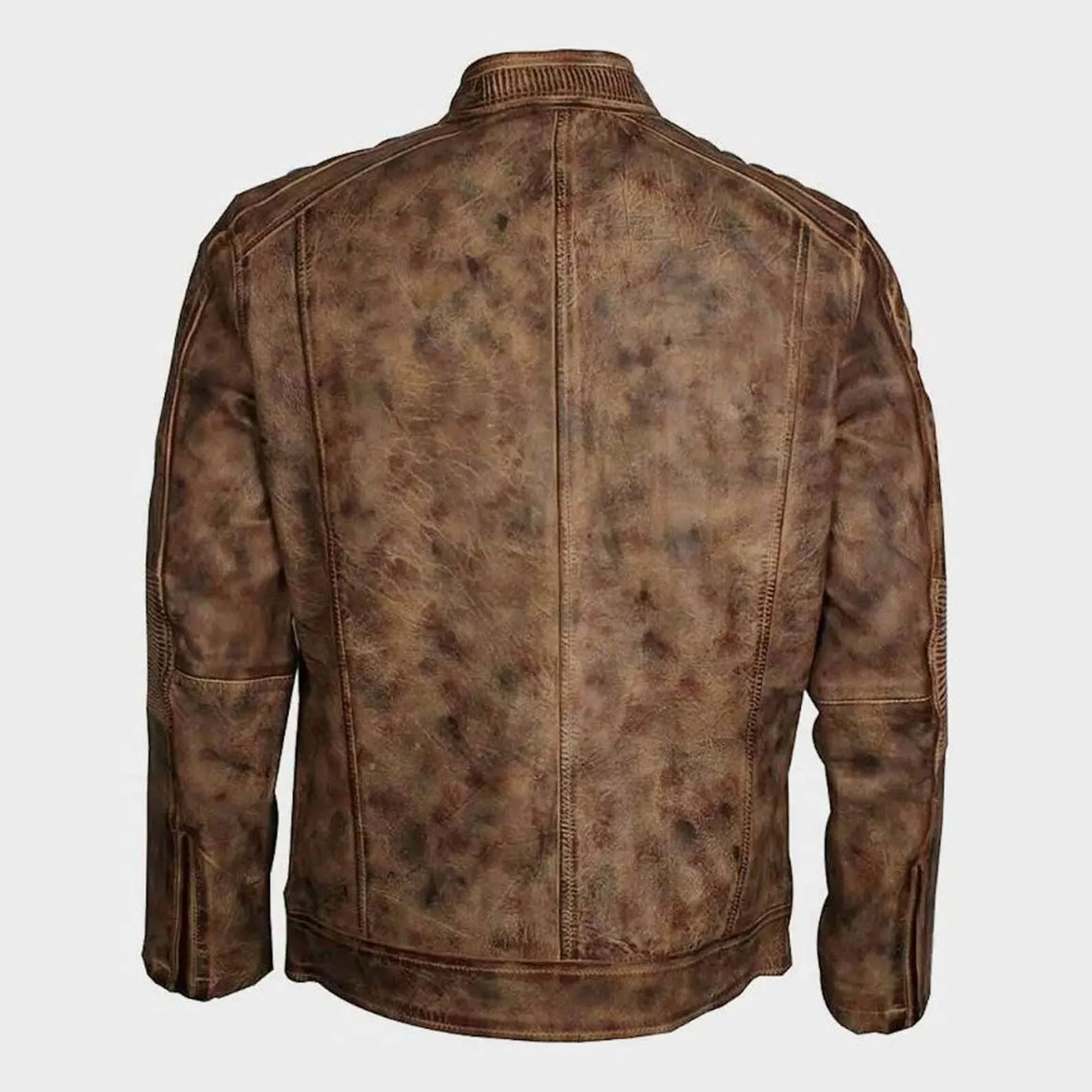 Brown Distressed Racer Leather Jacket