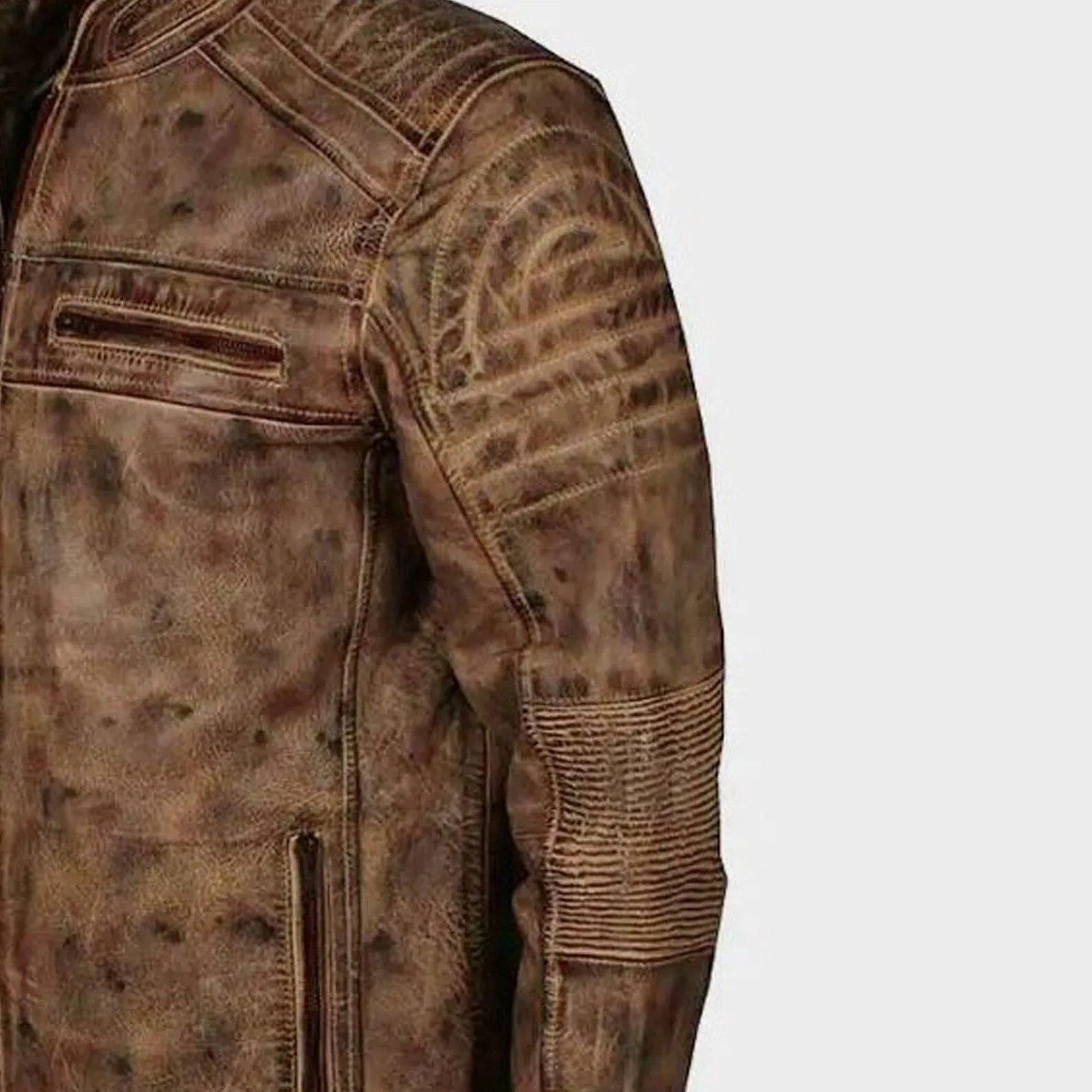 Brown Distressed Racer Leather Jacket