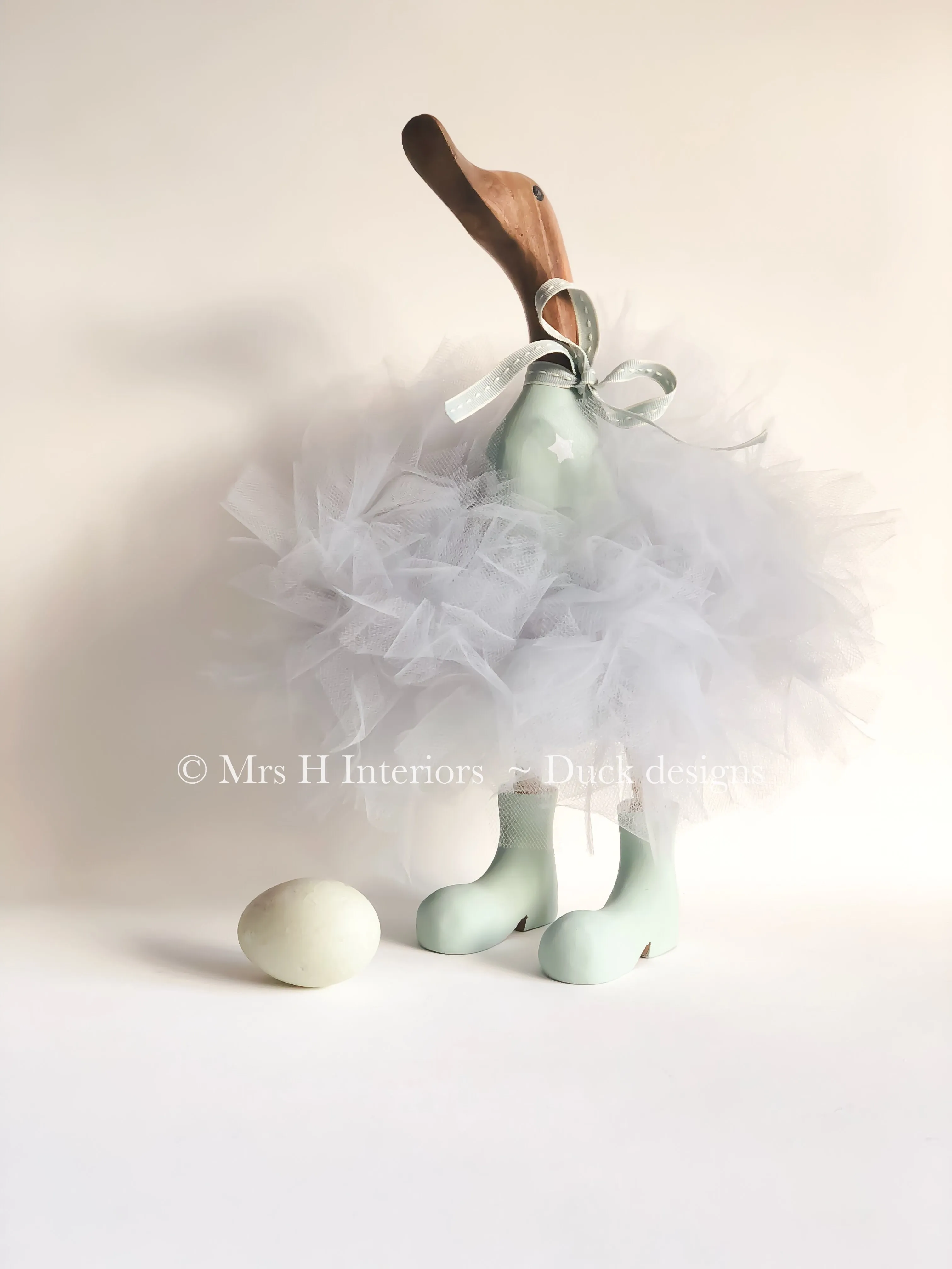 Bubbles and Bea Matching Set - Grey with Stars Grey Tutu Ducks - Decorated Wooden Duck in Boots by Mrs H the Duck Lady