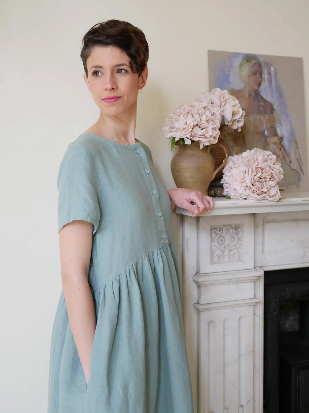 Button Down Linen Dress - Duck Egg