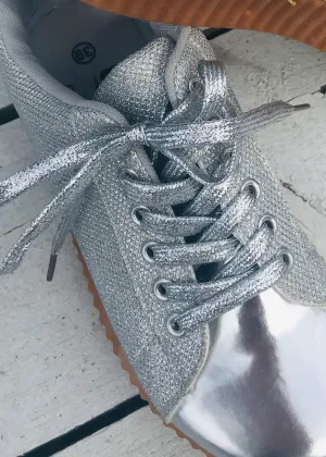 Capri Trainer in Silver Metallic and Glitter with Glitter Laces Size 6,