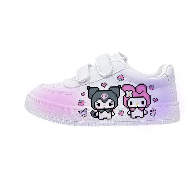 Cartoon Print Student Sneakers Kids Size with Velcro Fastener