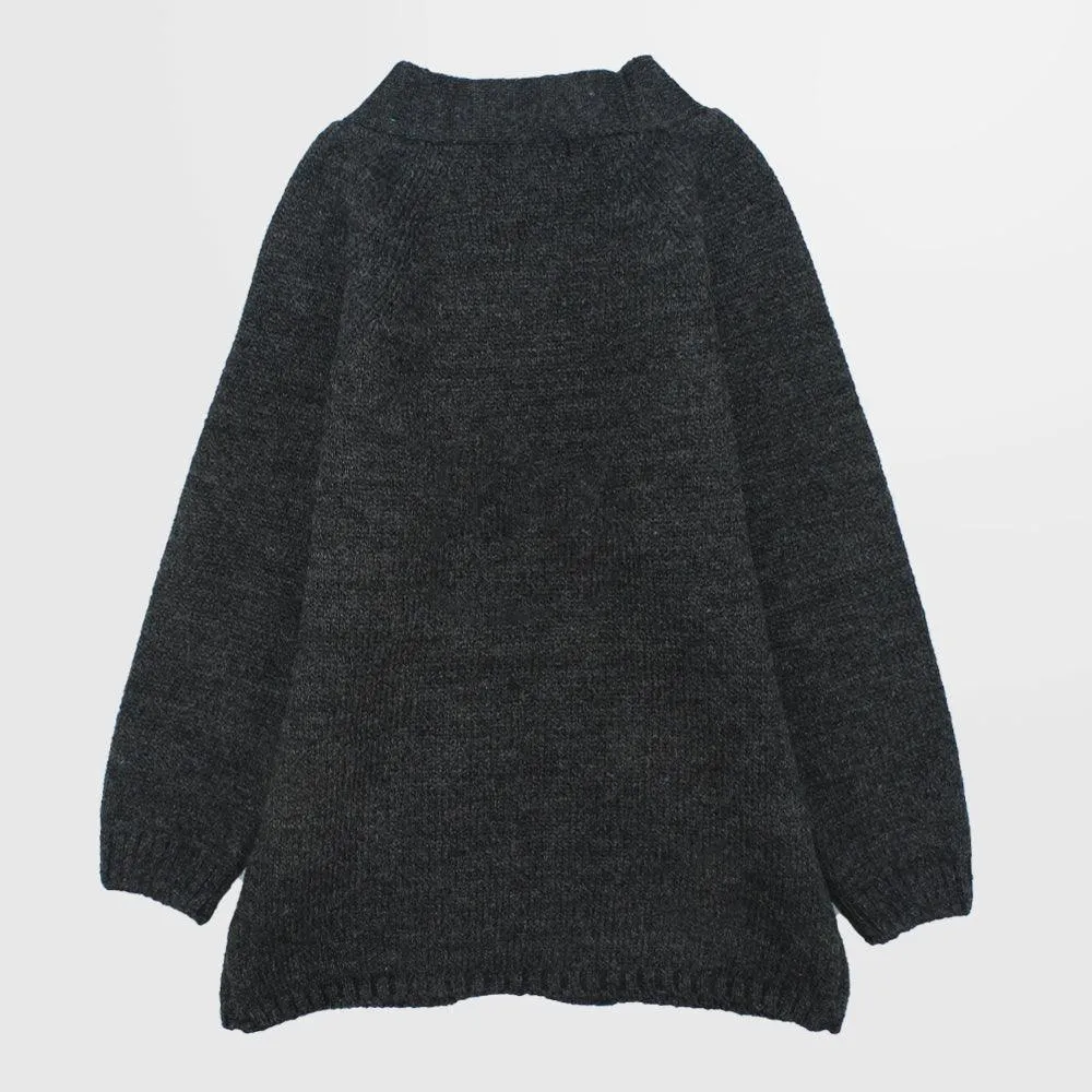 Charcoal Long-Sleeved Knit Cardigan