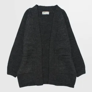 Charcoal Long-Sleeved Knit Cardigan