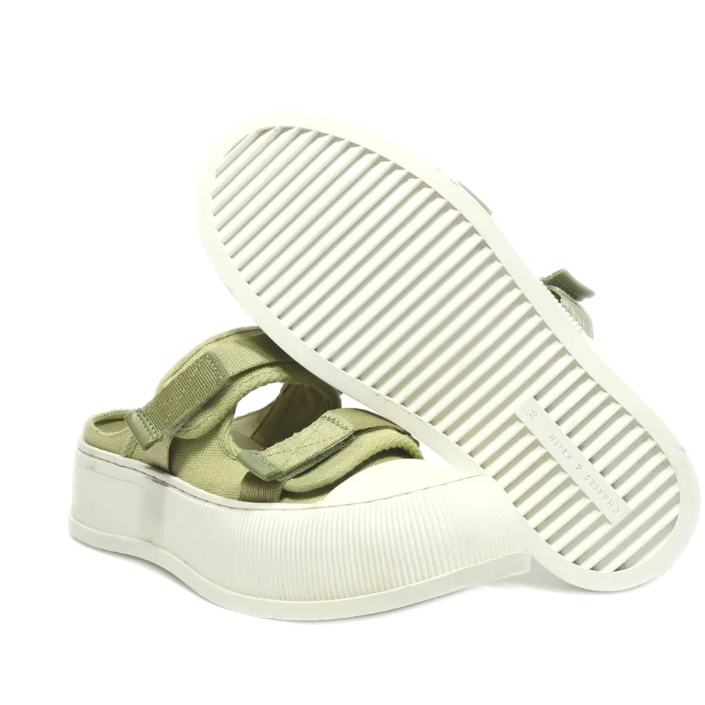 Charles & Keith Slip Ons Canvas Green Colour For Women