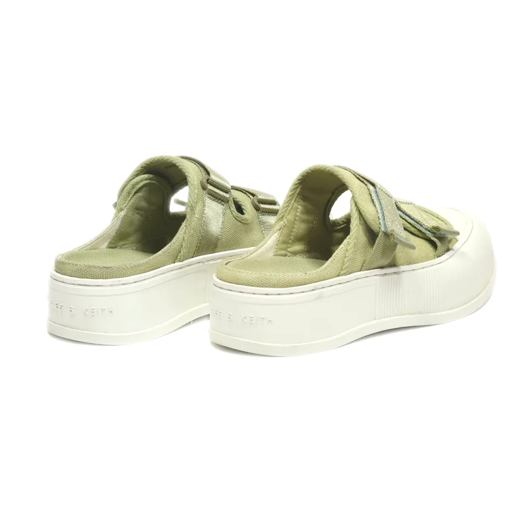 Charles & Keith Slip Ons Canvas Green Colour For Women