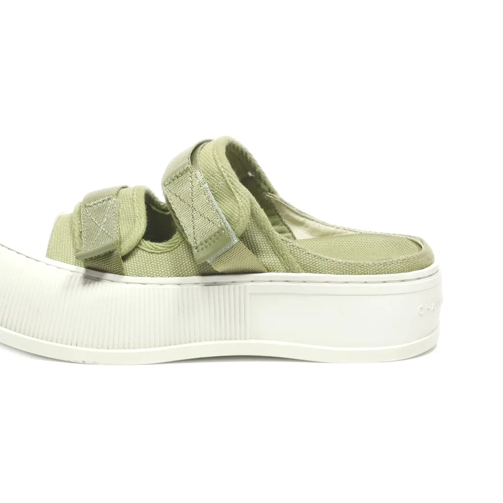 Charles & Keith Slip Ons Canvas Green Colour For Women