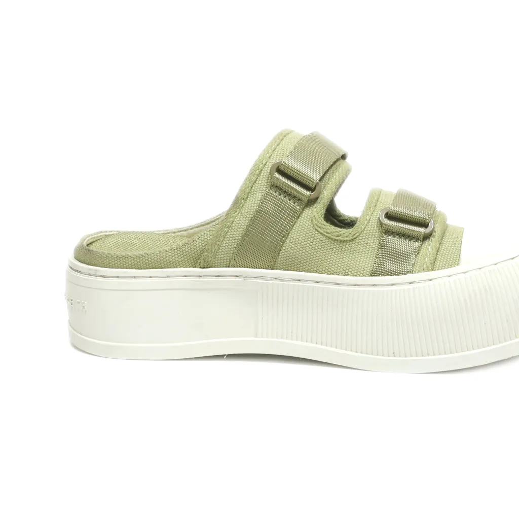 Charles & Keith Slip Ons Canvas Green Colour For Women