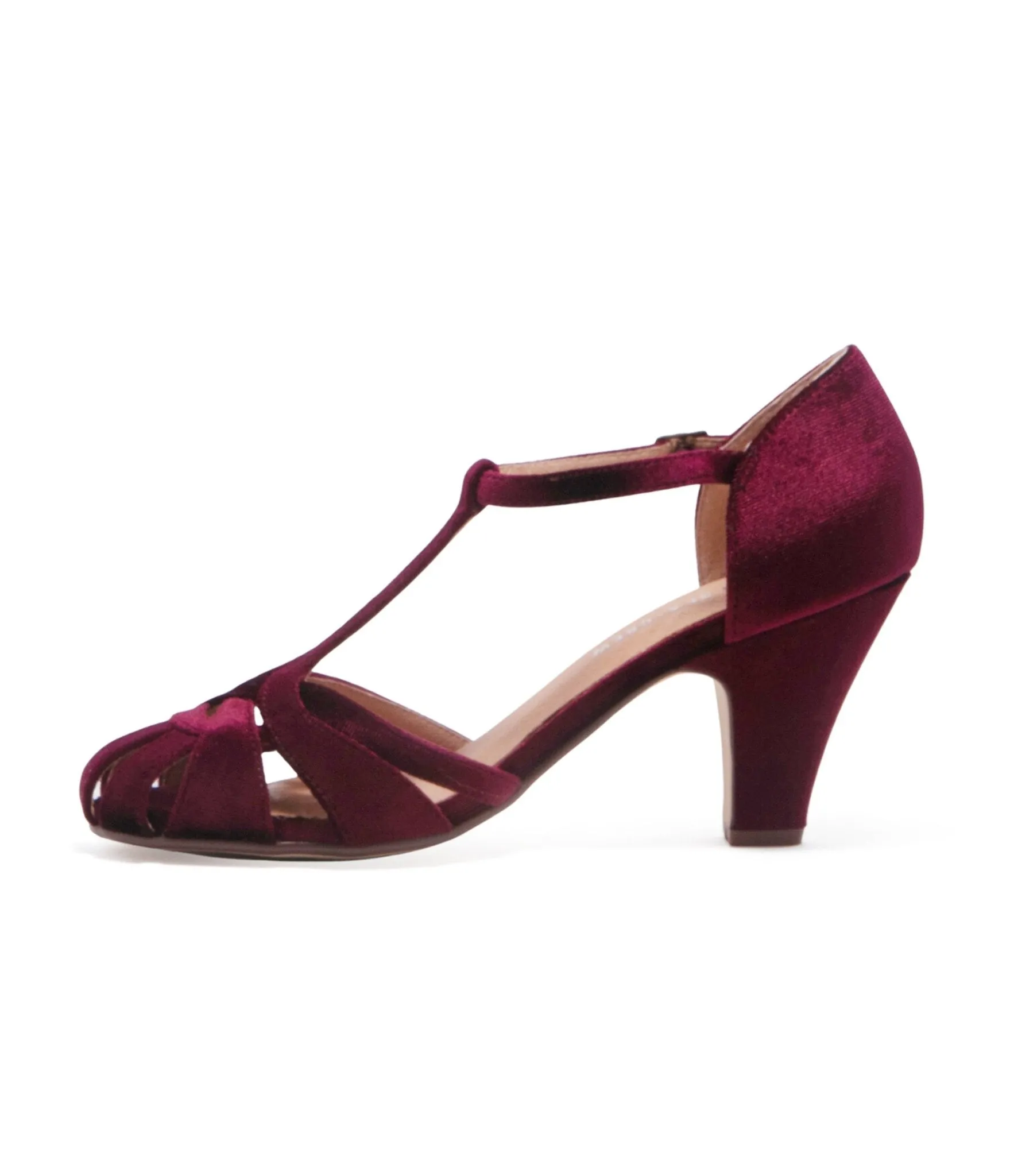 Chelsea Crew 1920s Burgundy Velvet T-Strap Sergi Heels